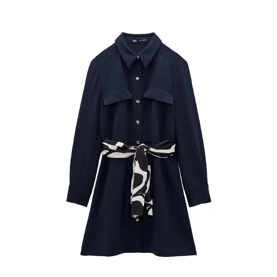 

Платье Zara Mini With Belt, темно синий