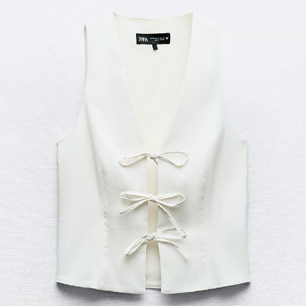 

Топ Zara Stretch With Ties, светло-бежевый