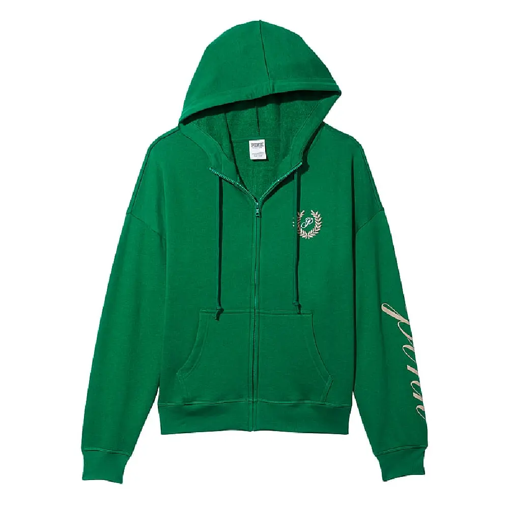 

Толстовка Victoria's Secret Pink Everyday Fleece Relaxed Full-zip, темно-зеленый