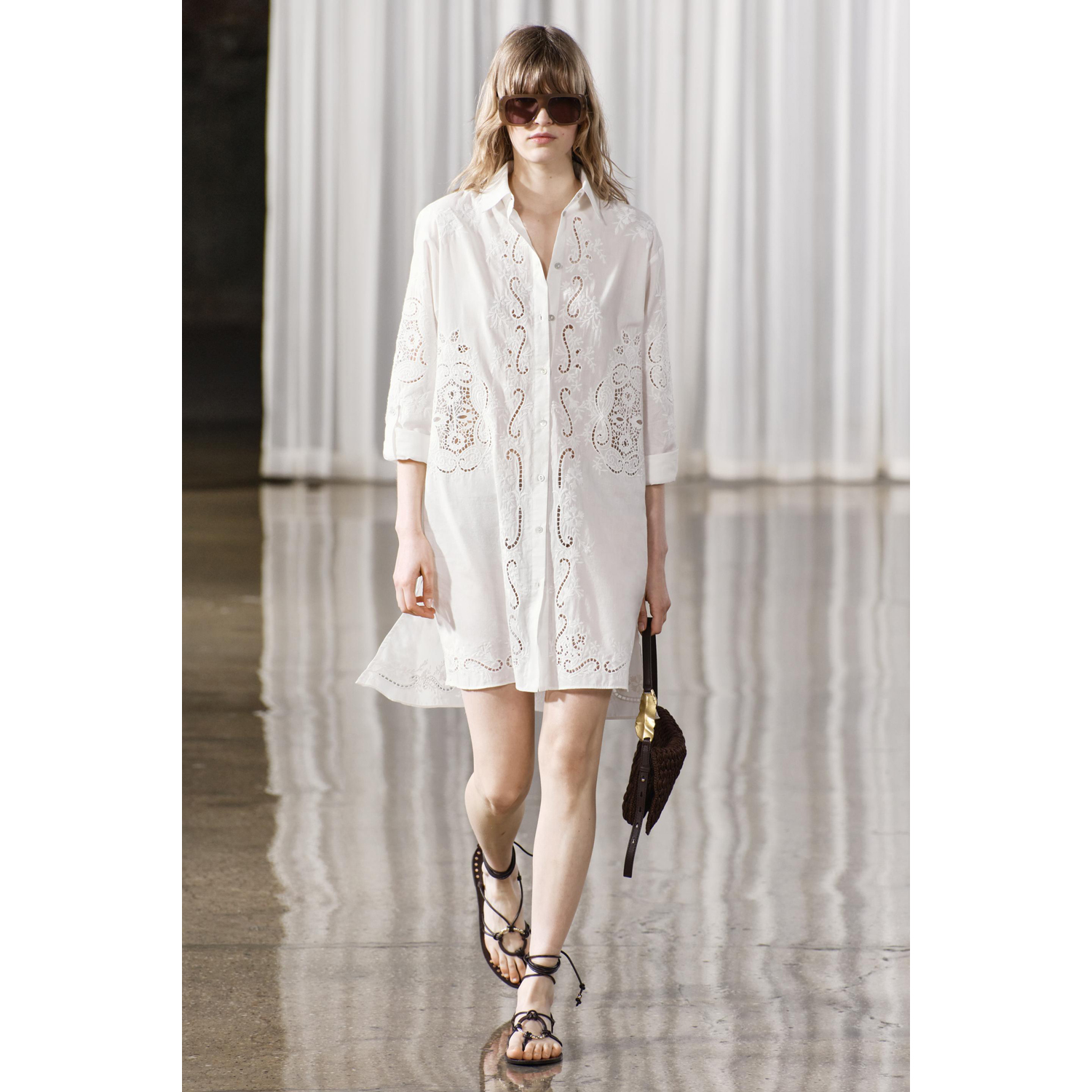 Рубашка Zara ZW Collection Embroidered Oversize, белый