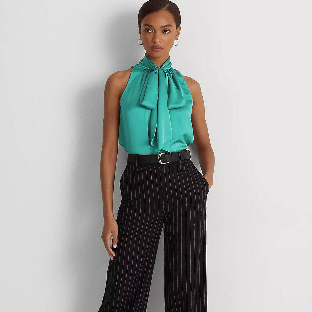 

Блузка Lauren Ralph Lauren Tie-Neck Charmeuse Sleeveless, коричневый