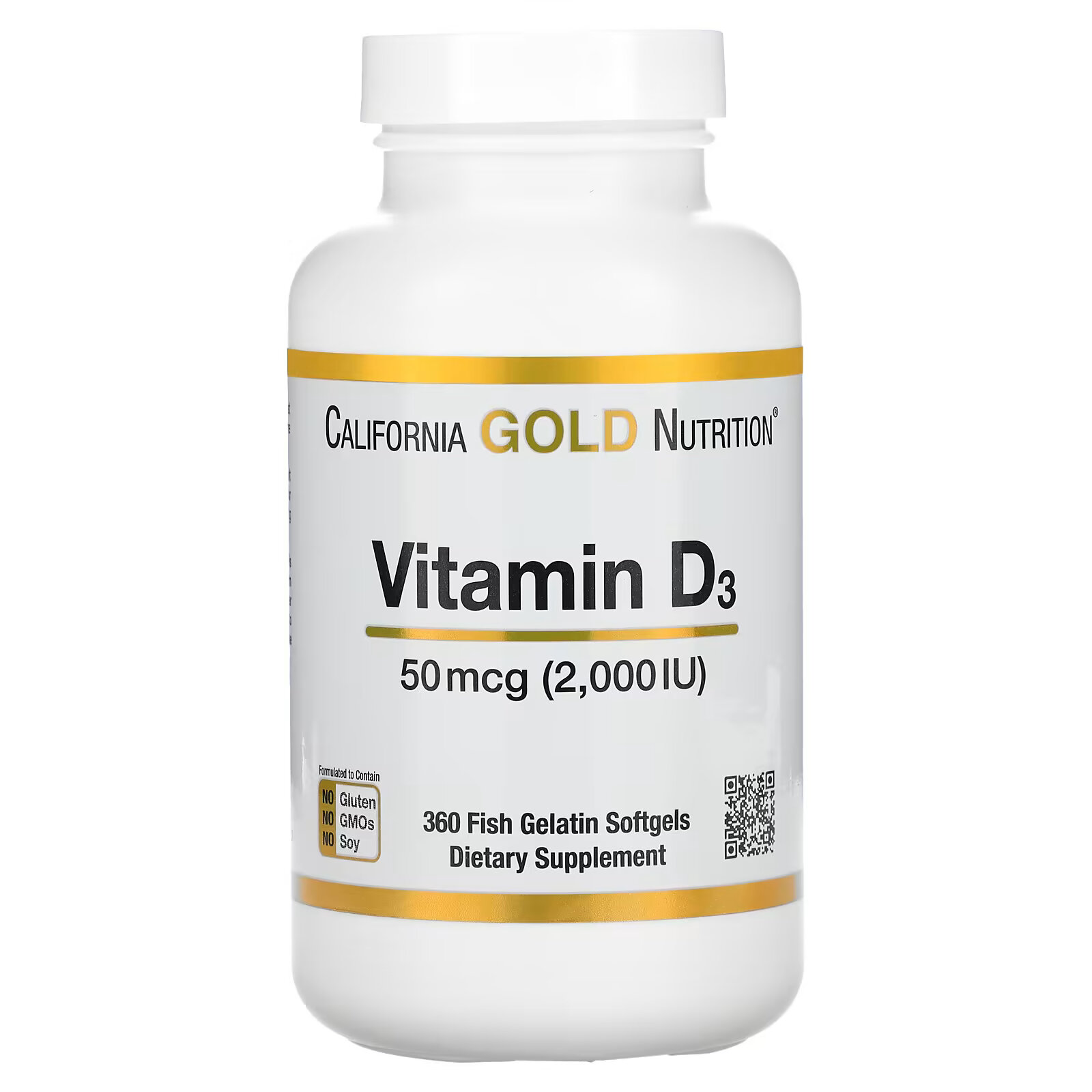 Витамин D3 California Gold Nutrition 50 мкг (2000 МЕ), 360 рыбно-желатиновых капсул california gold nutrition витамин d3 50 мкг 2000 ме 90 рыбно желатиновых капсул