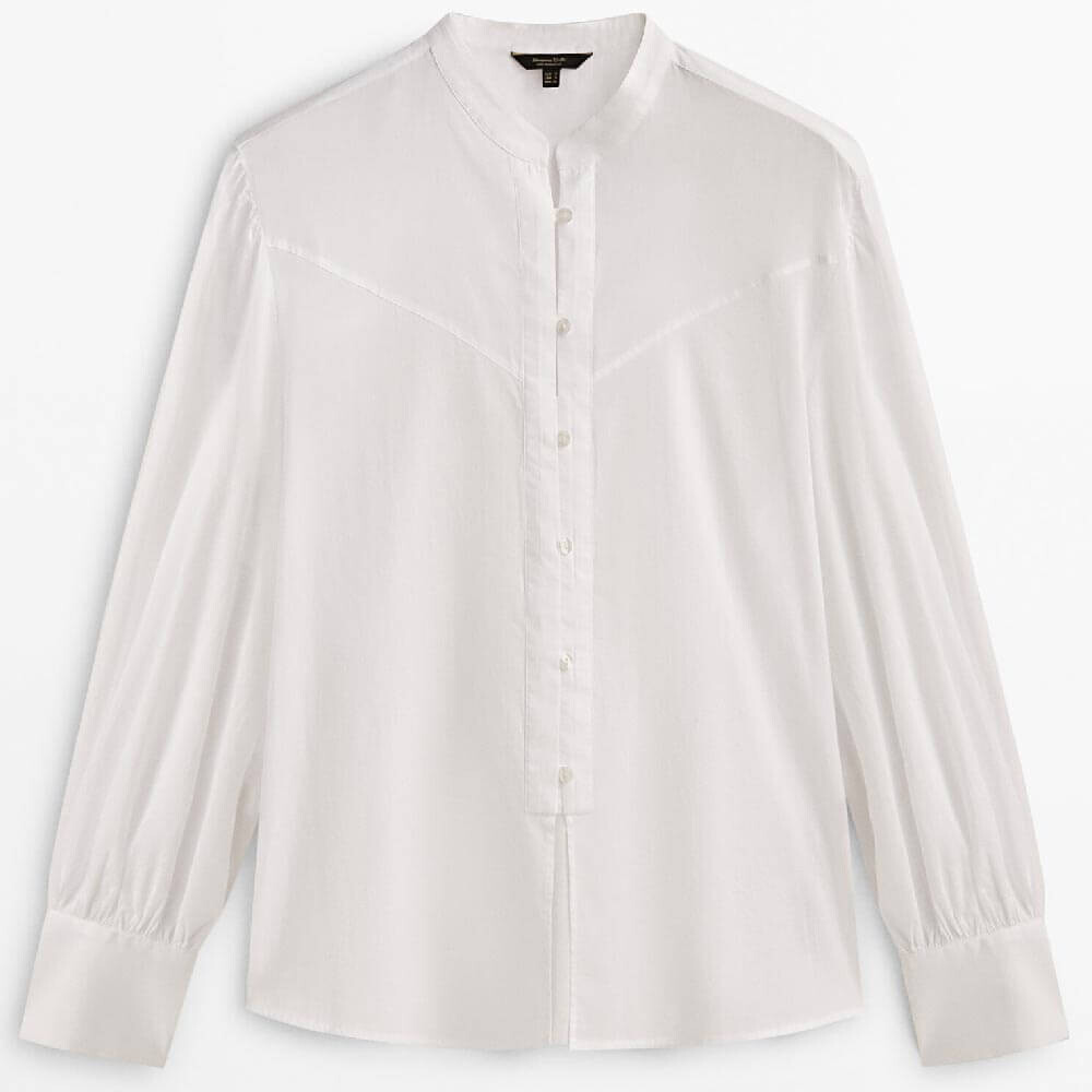 

Рубашка Massimo Dutti Wash Cotton With A Stand-up Collar, белый