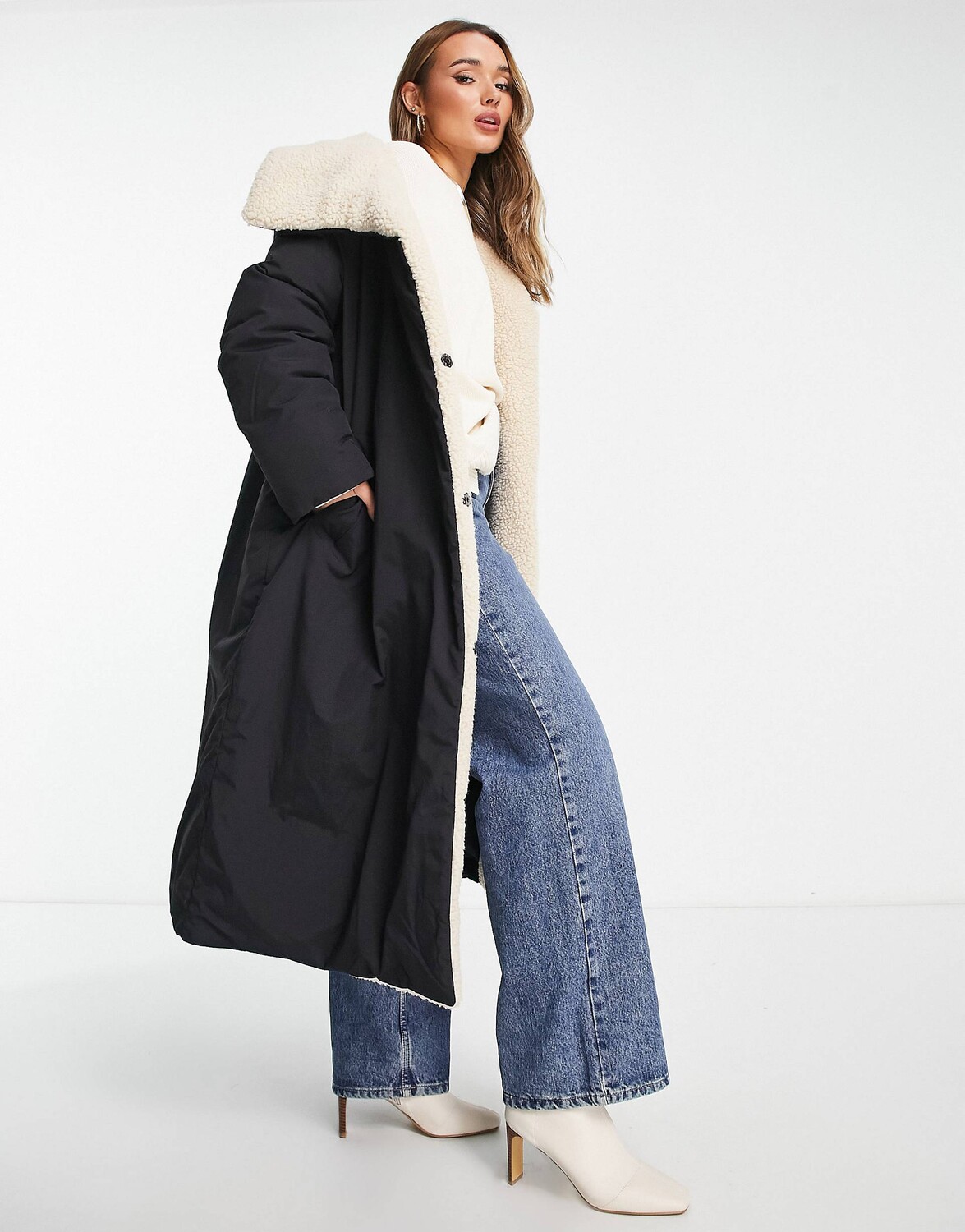 

Черная пуховая парка с воротником-боргом ASOS DESIGN, Черный