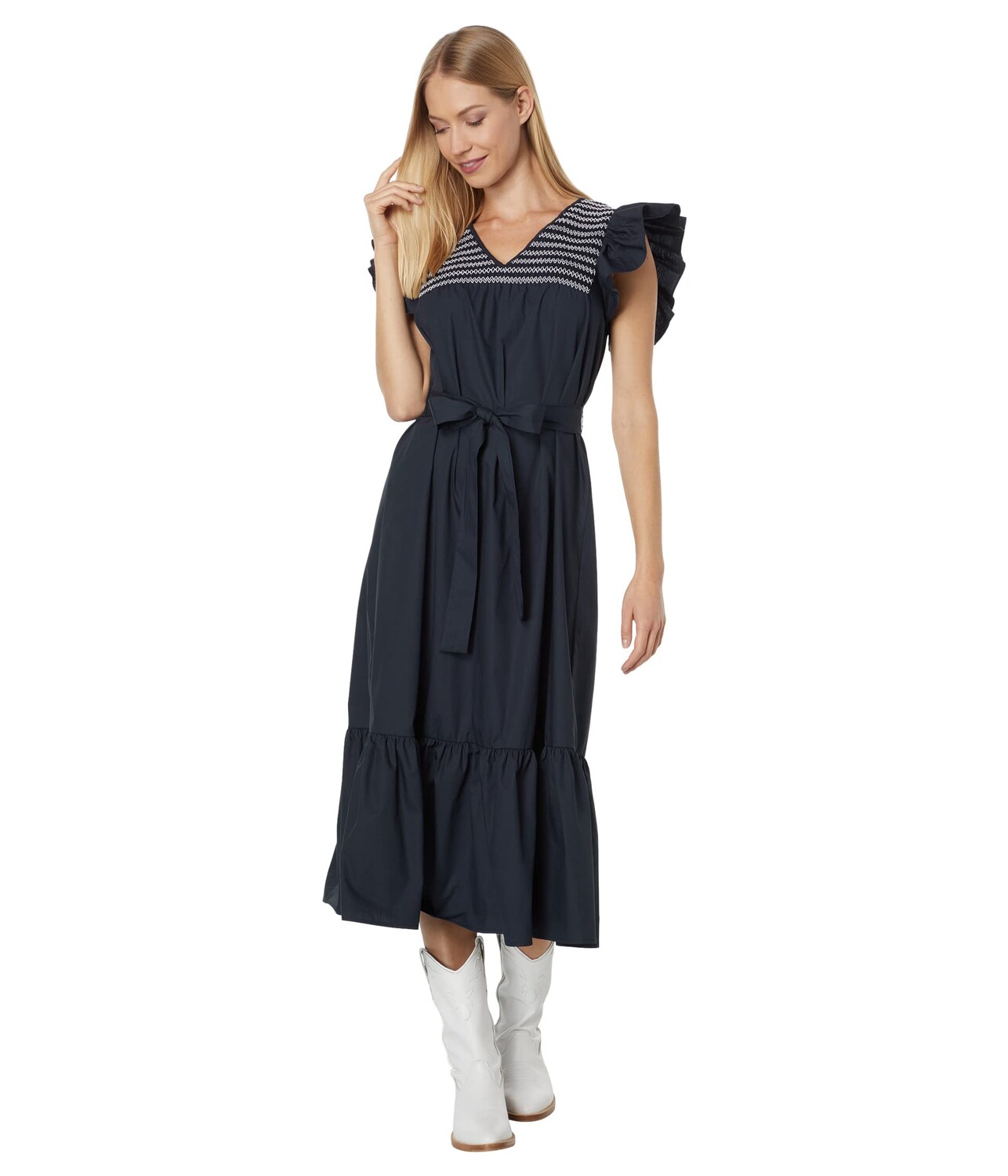 Платье MOON RIVER, Smocking Embroidered Yoke Midi Dress спальный блок moon solitaire navy 2020