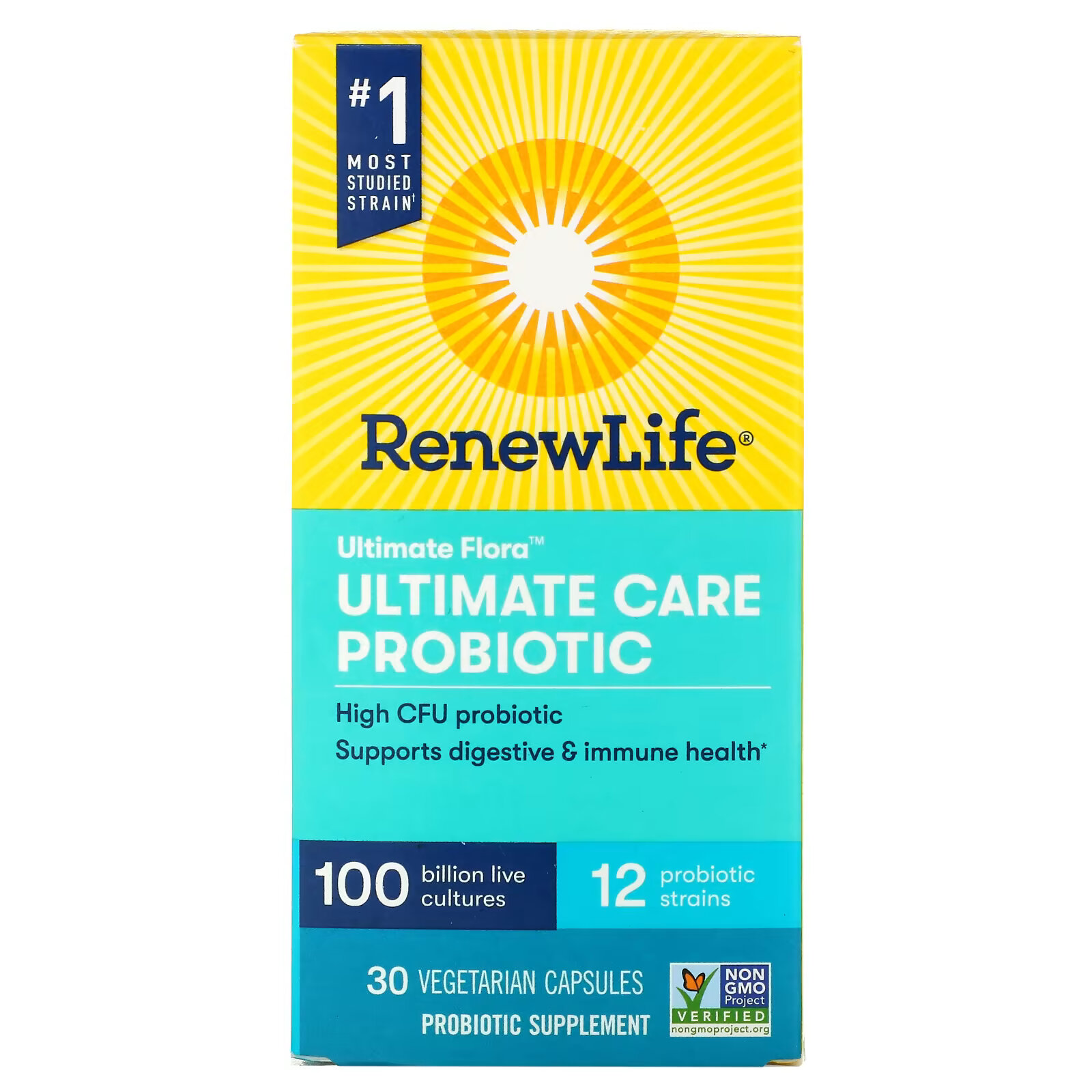 цена Renew Life, Ultimate Flora, пробиотик Ultimate Care, 100 млрд живых культур, 30 вегетарианских капсул