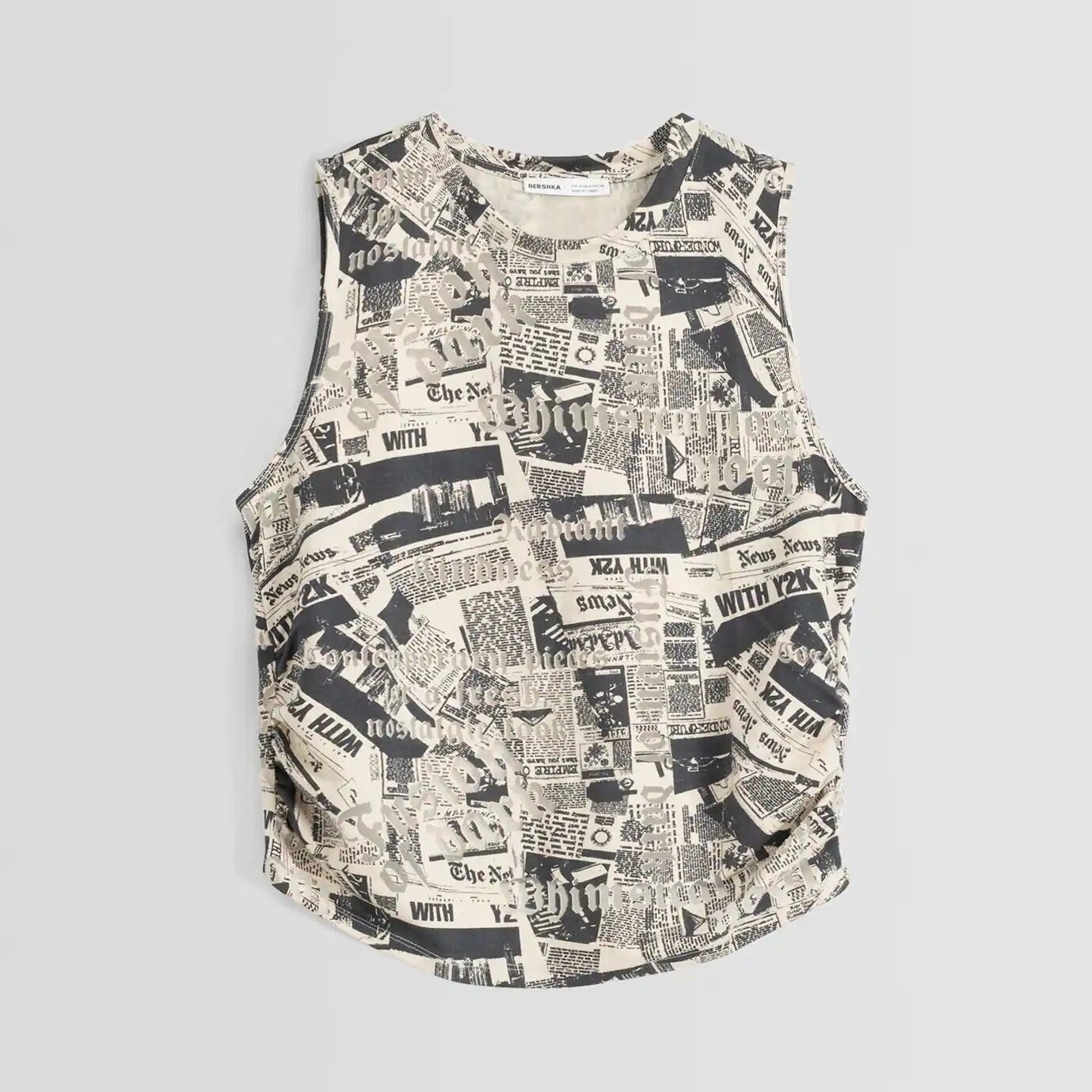 

Топ Bershka Gathered Sleeveless, бежевый