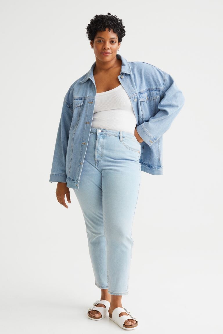 

Ультравысокие джинсы для мам H&M+, бледно-голубой деним