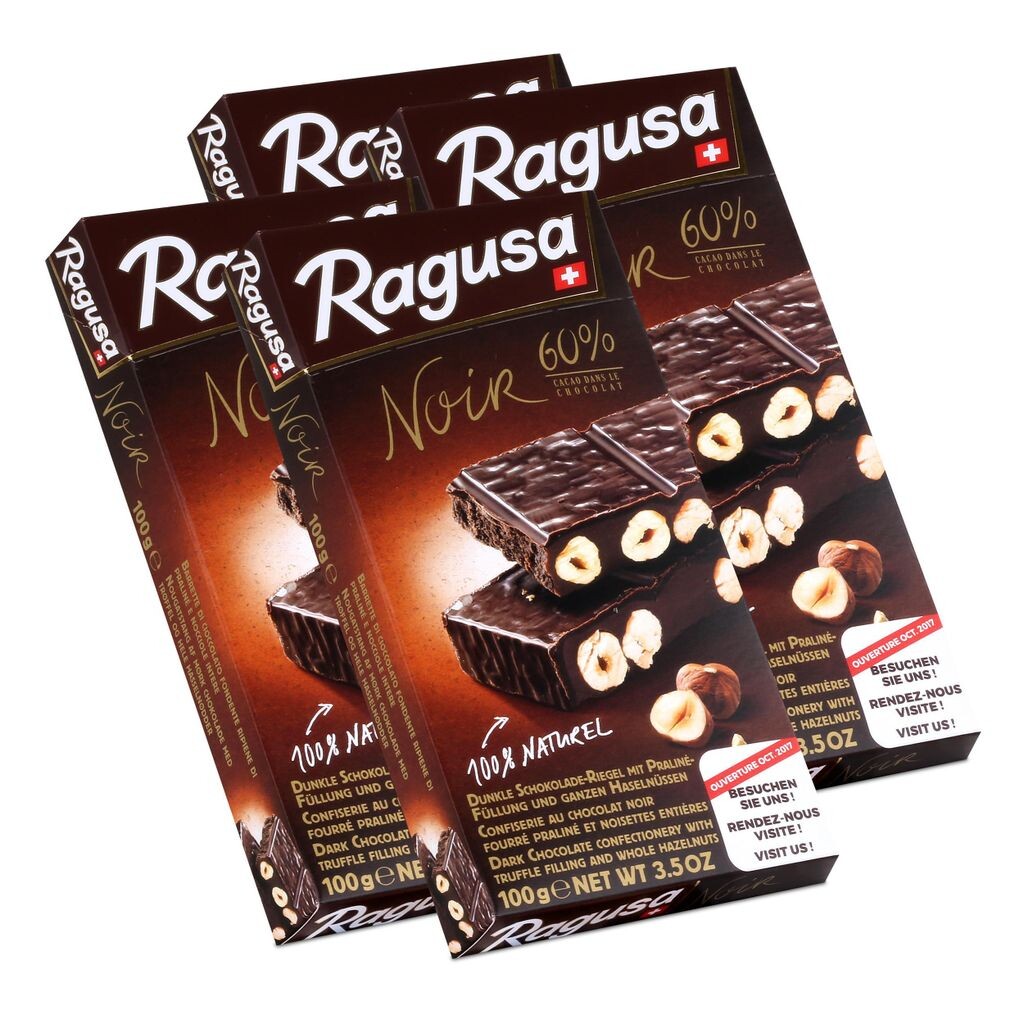 

Шоколад Ragusa Noir 60% темный с цельным фундуком 100 г (4 шт. в упаковке)