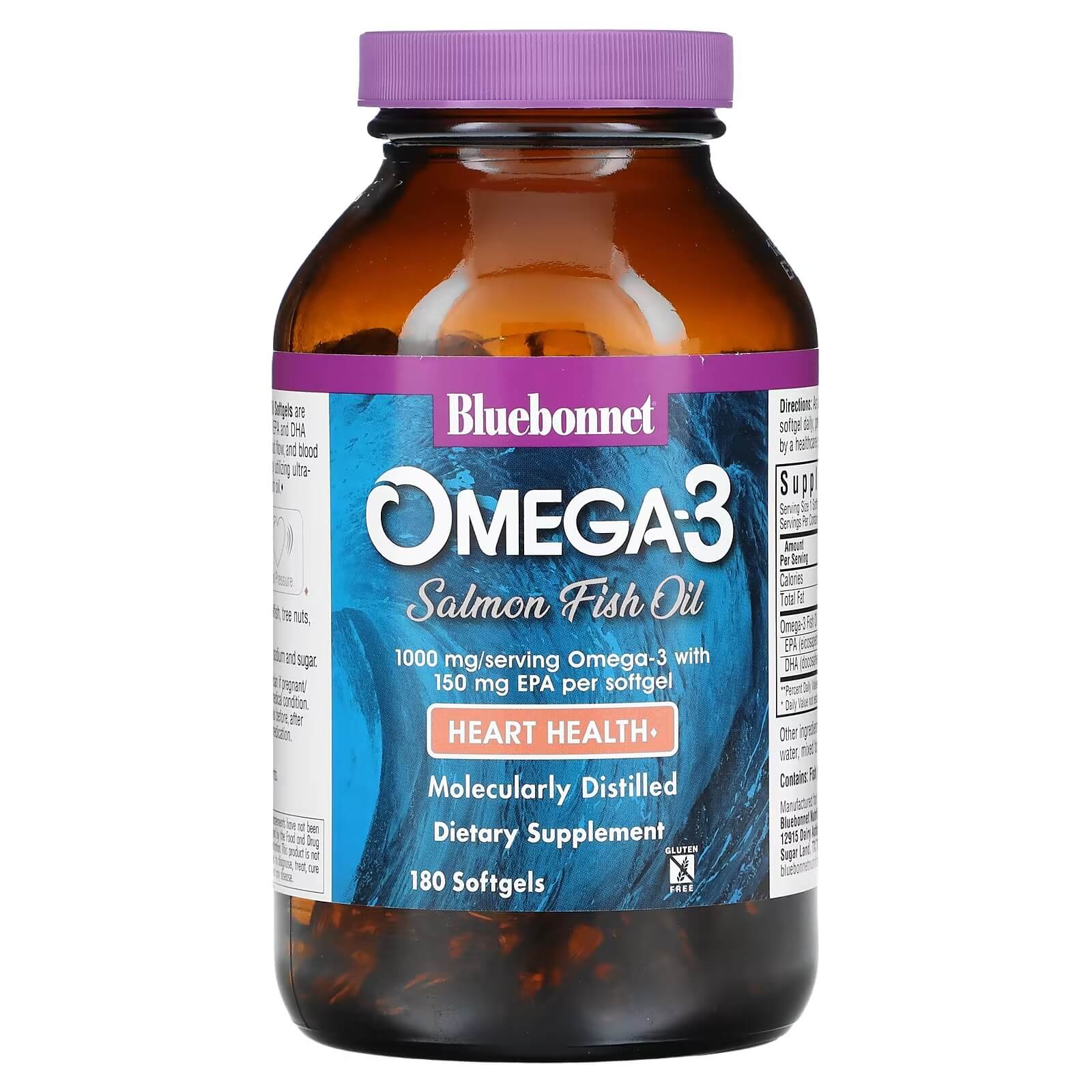 Омега-3 из жира лосося 1000 мг Bluebonnet Nutrition, 180 капсул