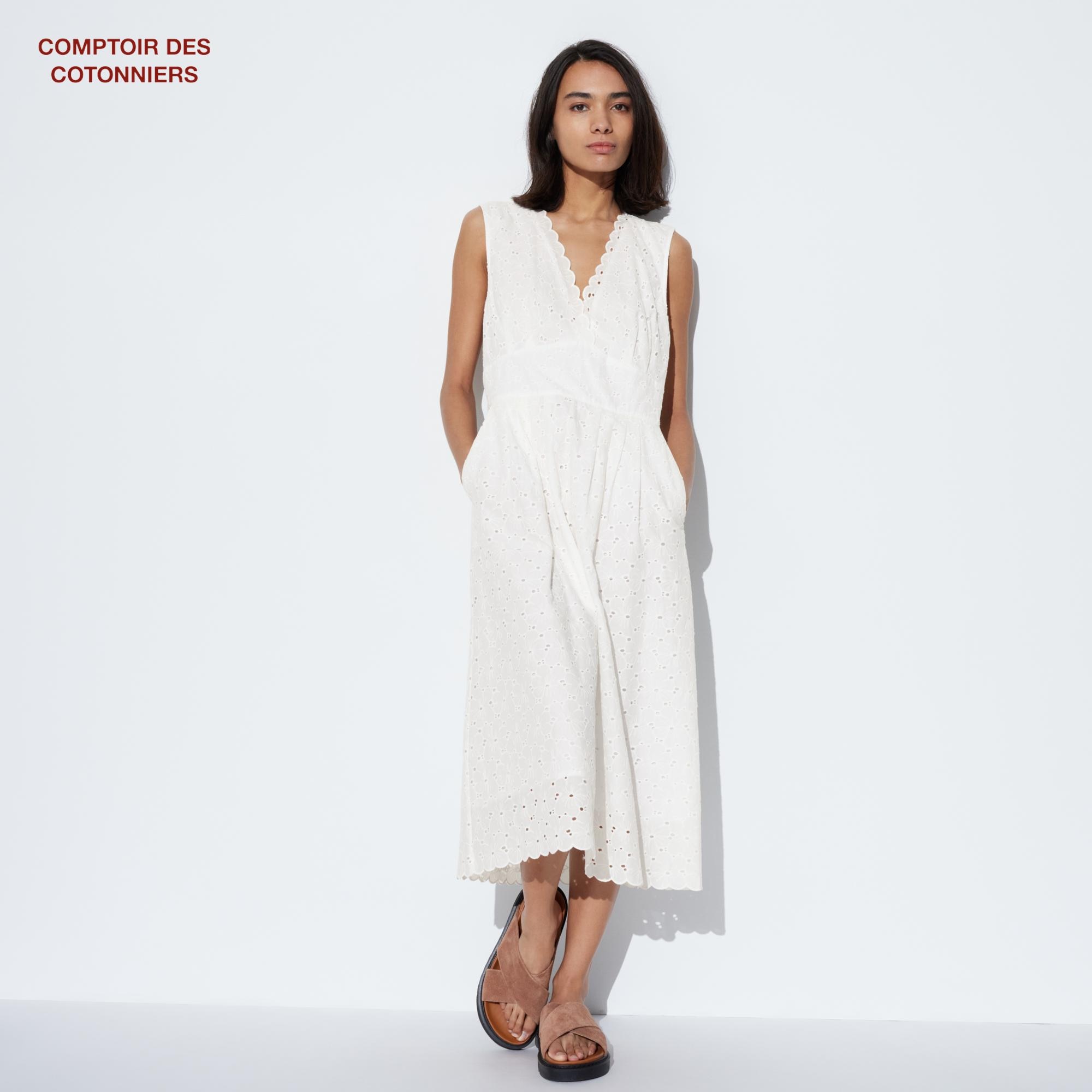 Платье Uniqlo Comptoir de Cotonnier с вышивкой из хлопка, белый