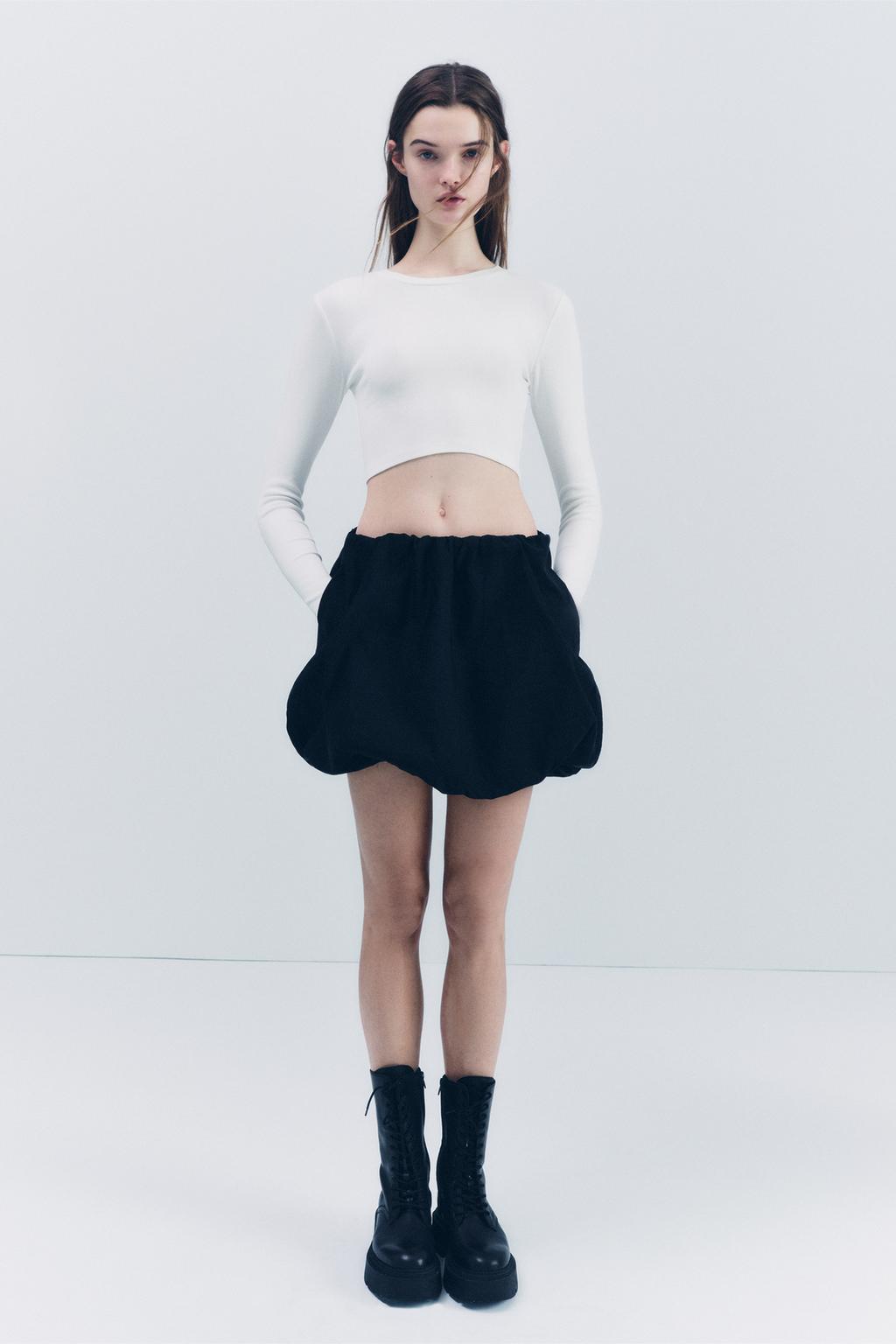 Мини-юбка с воздухом ZARA, черный сексуальная женская мини юбка с оборками летняя эластичная юбка со средней талией и эластичным поясом новая клубная одежда