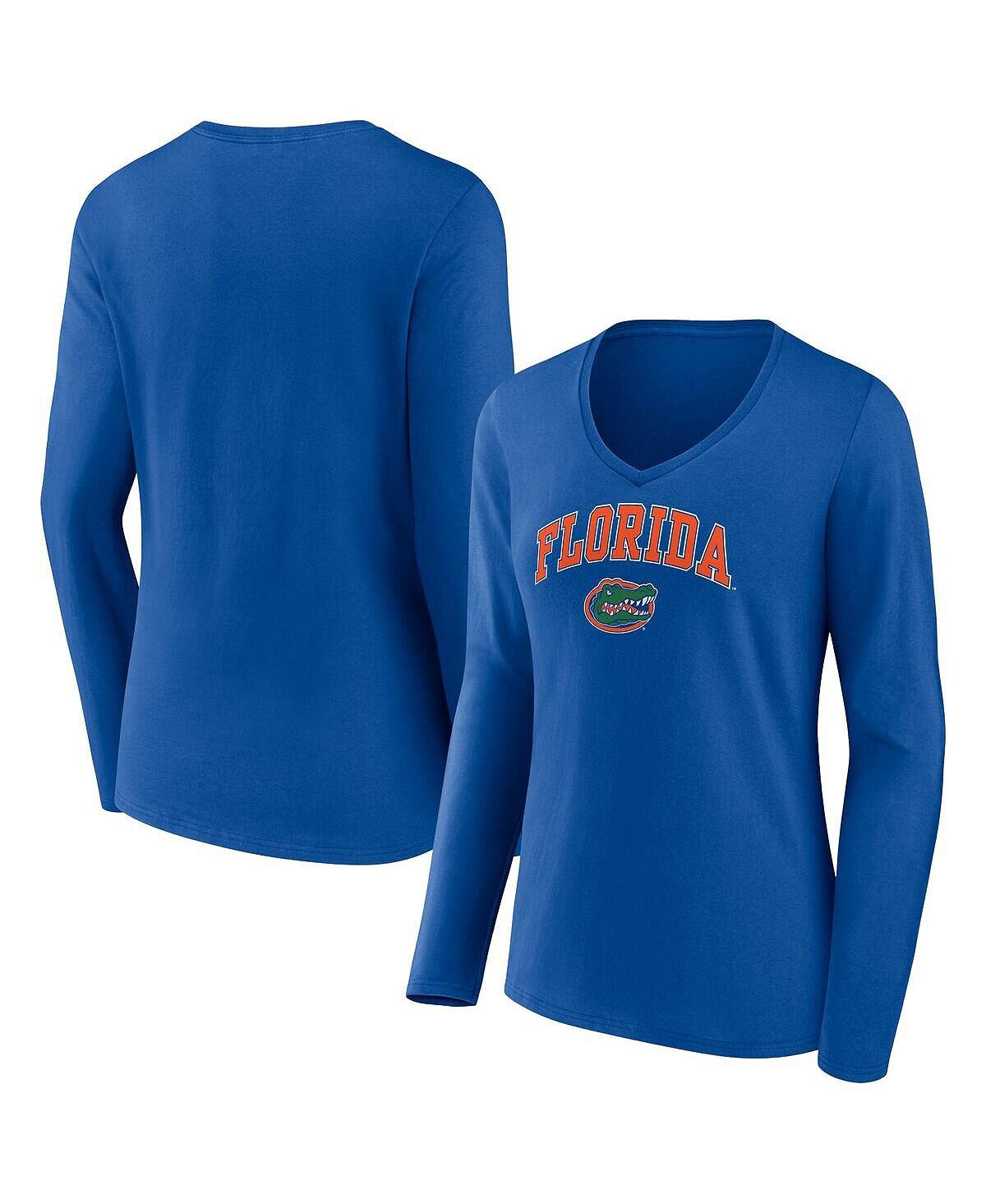 

Женская футболка с длинным рукавом и v-образным вырезом с логотипом Royal Florida Gators Evergreen Campus Fanatics