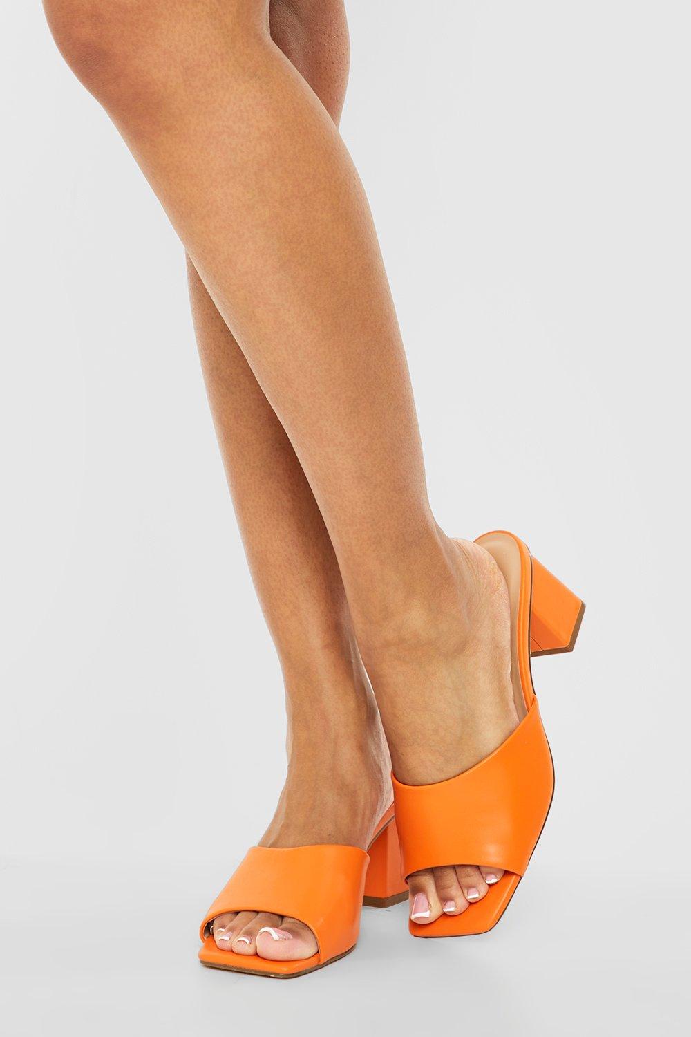 Мюли на низком блочном каблуке с квадратным носком boohoo, оранжевый