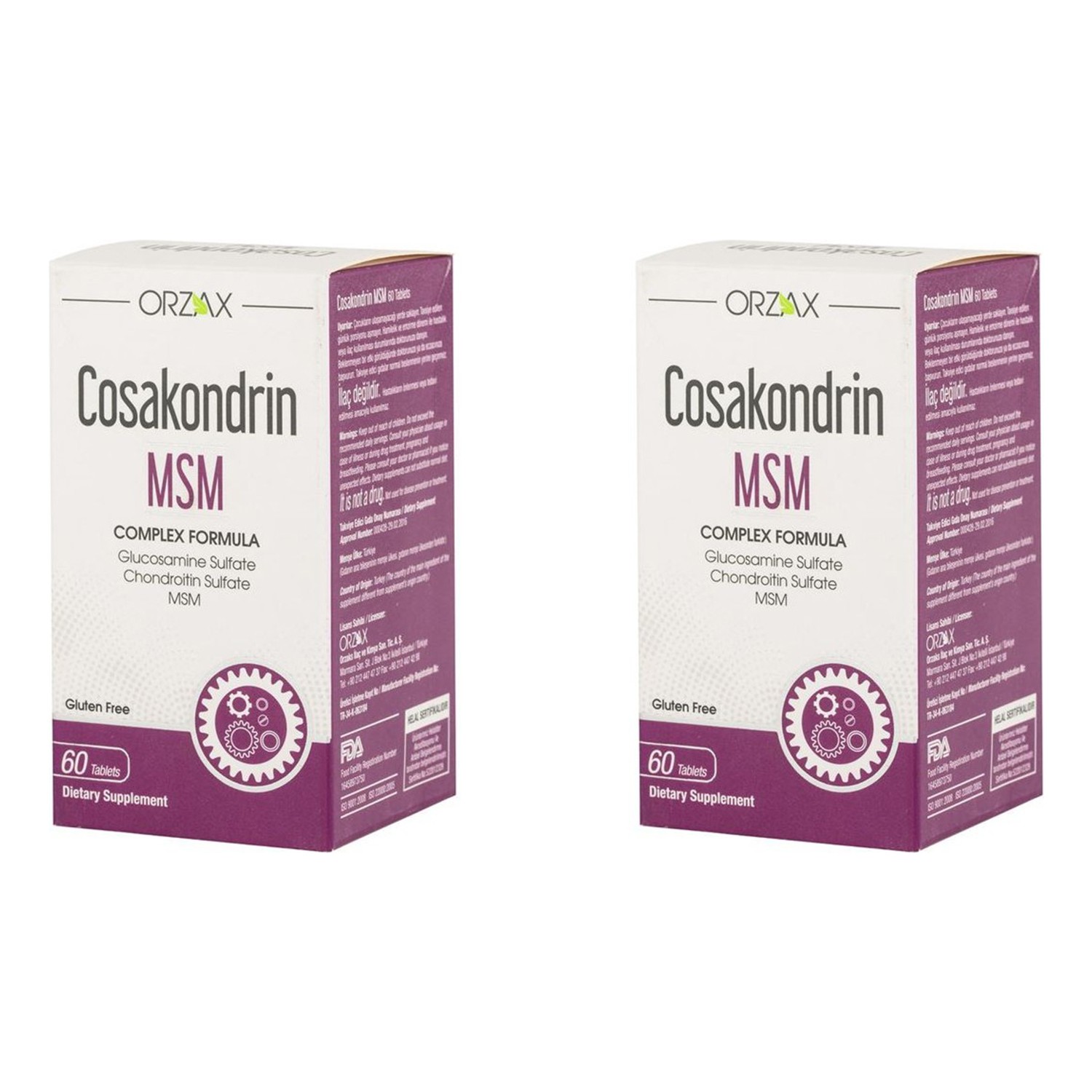 Пищевая добавка Orzax Cosakondrin Msm, 2 упаковки по 60 таблеток пищевая добавка orzax cosakondrin msm 60 таблеток