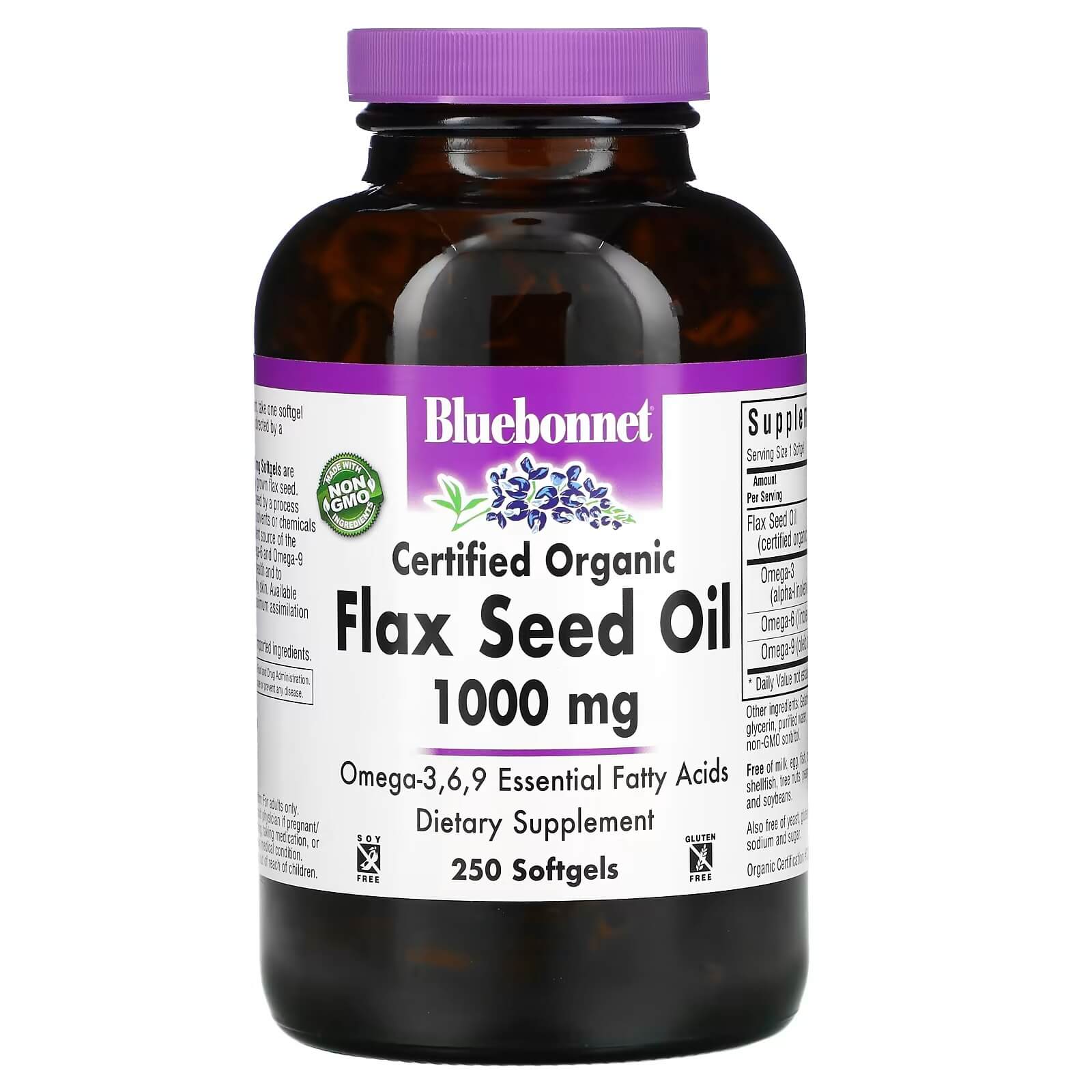 цена Органическое льняное масло 1000 мг Bluebonnet Nutrition, 250 капсул
