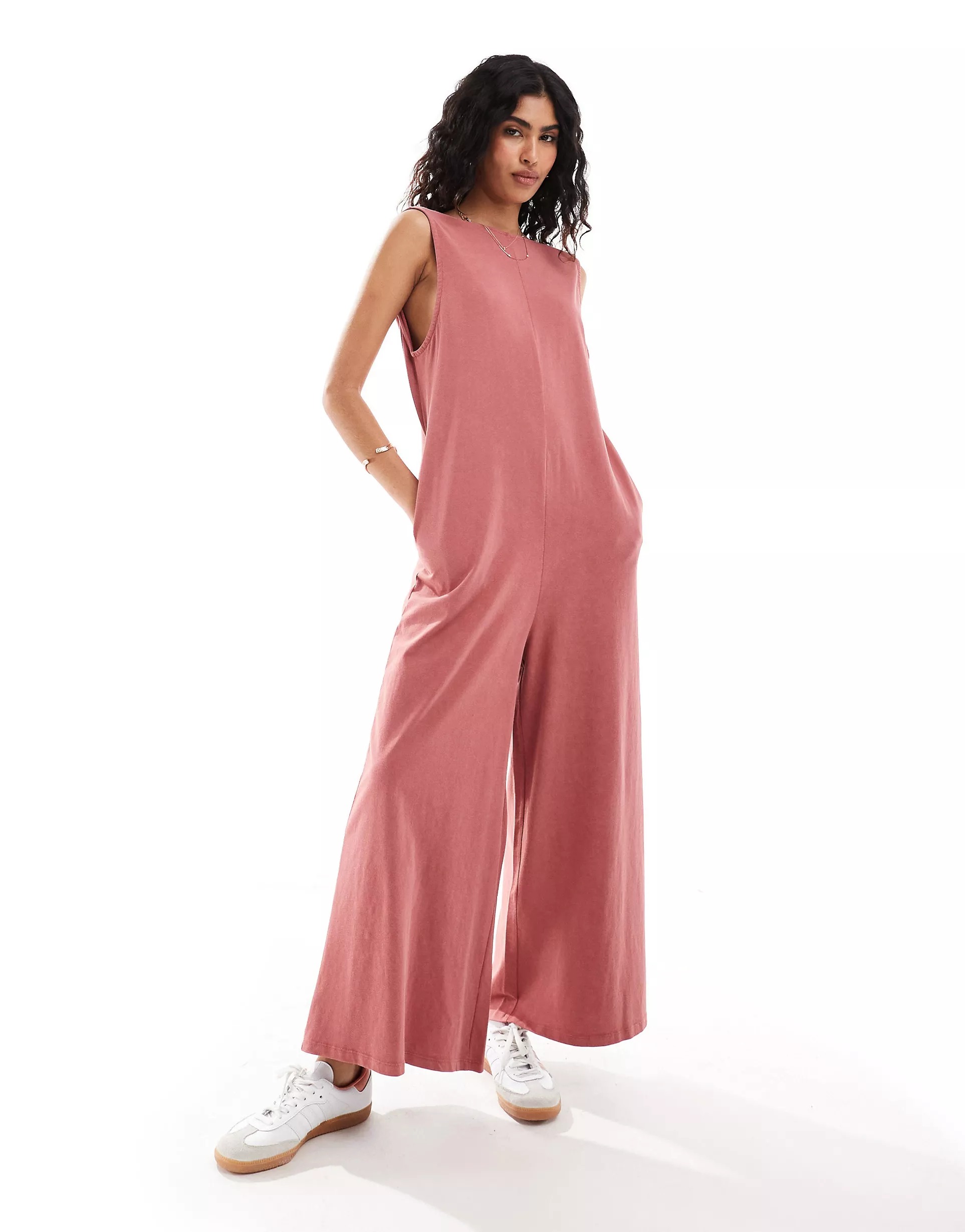 Комбинезон Asos Design Cami Washed Jersey With Pocket Detail, розовый