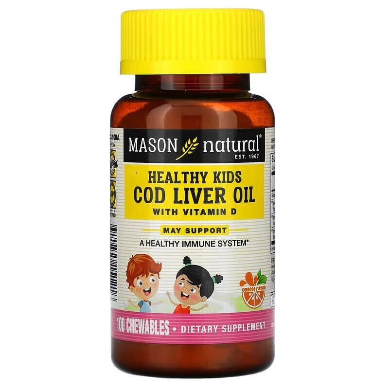 

Масло печени трески Mason Natural Healthy Kidsс витамином D, 100 таблеток