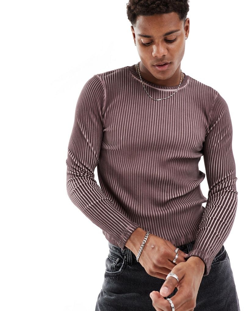 

Укороченная футболка в рубчик с длинными рукавами ASOS DESIGN