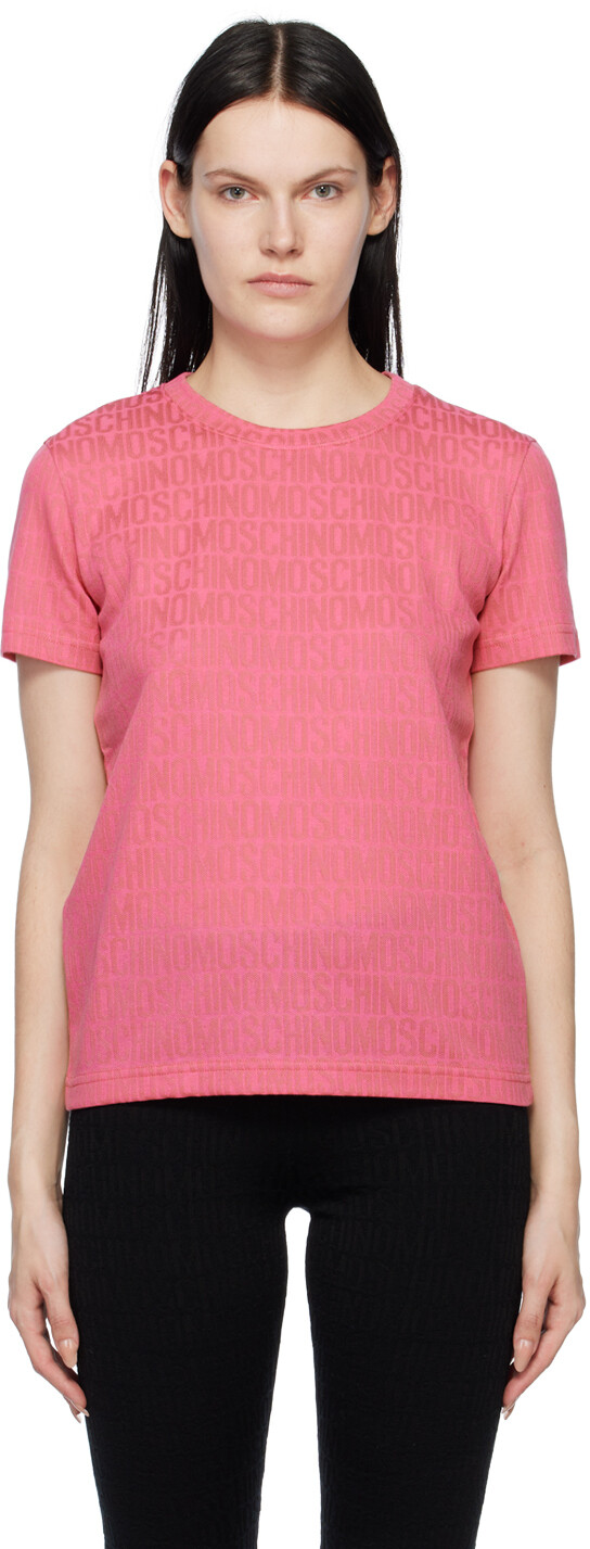 

Розовая футболка со сплошным узором Moschino, Розовый, Розовая футболка со сплошным узором Moschino