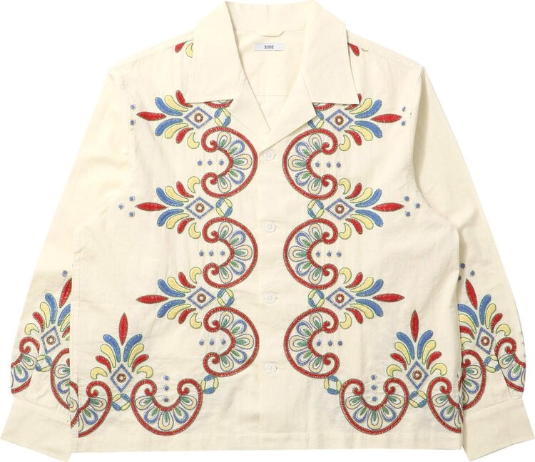 

Рубашка Bode Embroidered Carnival Long-Sleeve Shirt Ecru/Multicolor, белый