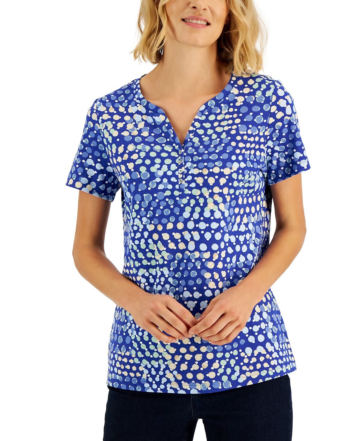 

Топ petite mod dots henley с короткими рукавами, созданный для macy's Karen Scott, мульти