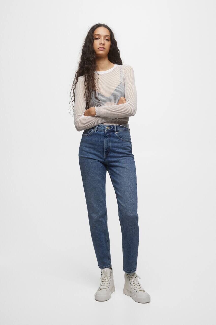 

Узкие джинсы mom fit с завышенной талией Pull&Bear, синий