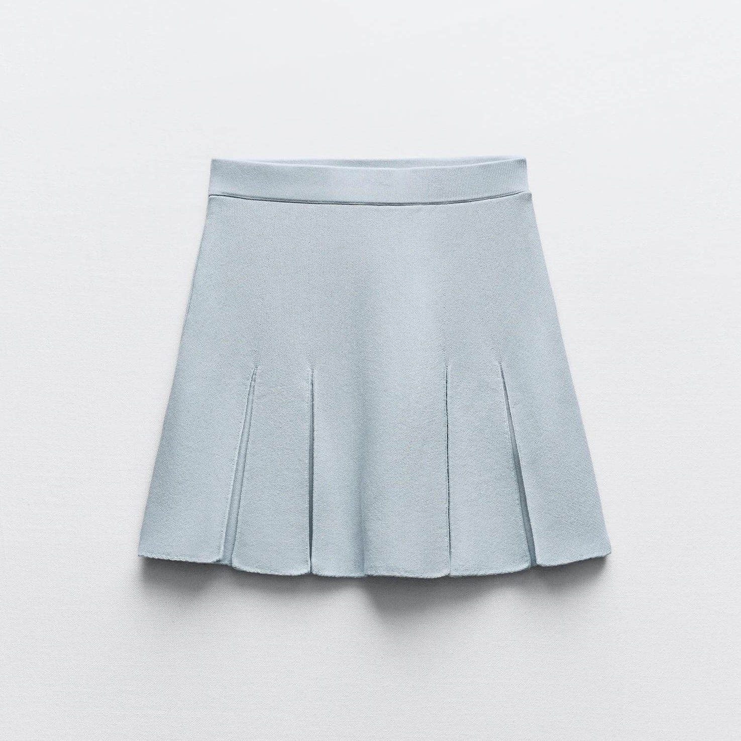 цена Юбка-мини Zara Box Pleat Knit, голубой
