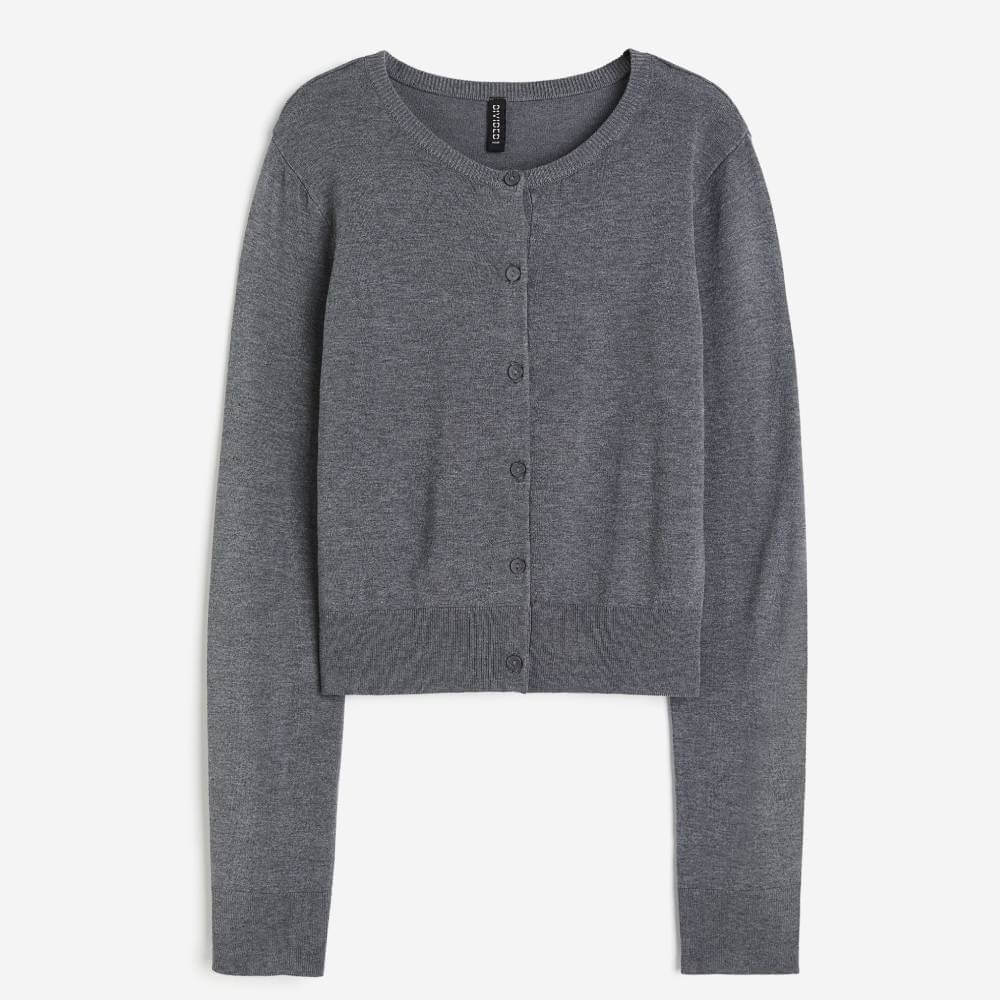 Кардиган H&M Fine-knit, темно-серый меланжевый