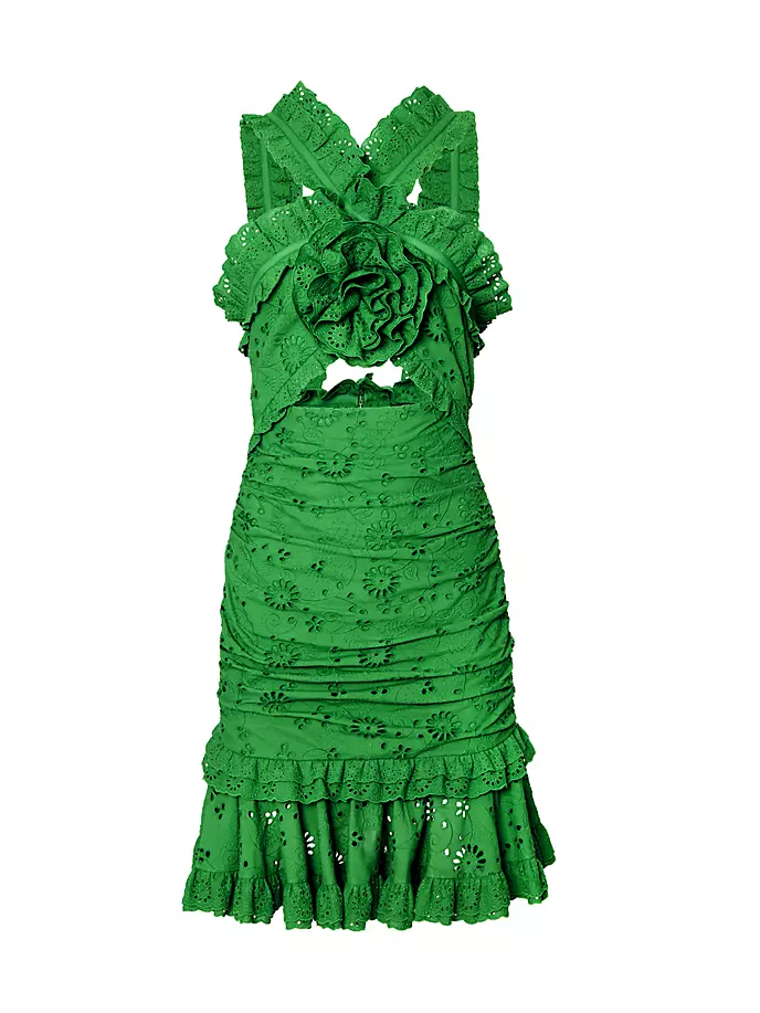 Мини-платье с перекрученной бретелькой и люверсами Carolina Herrera, цвет grasshopper