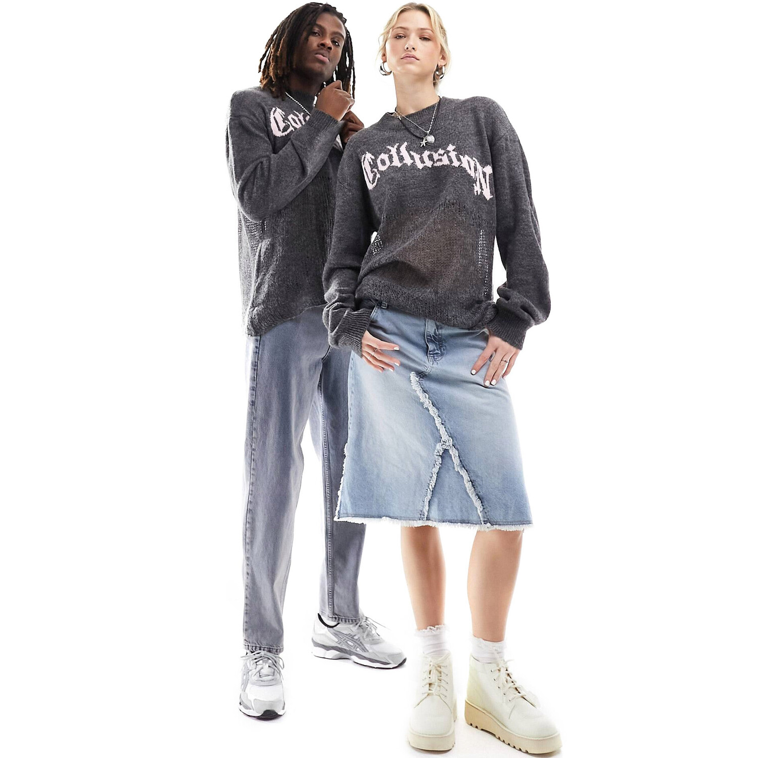 

Джемпер Collusion Branded Distressed Hem, темно-серый