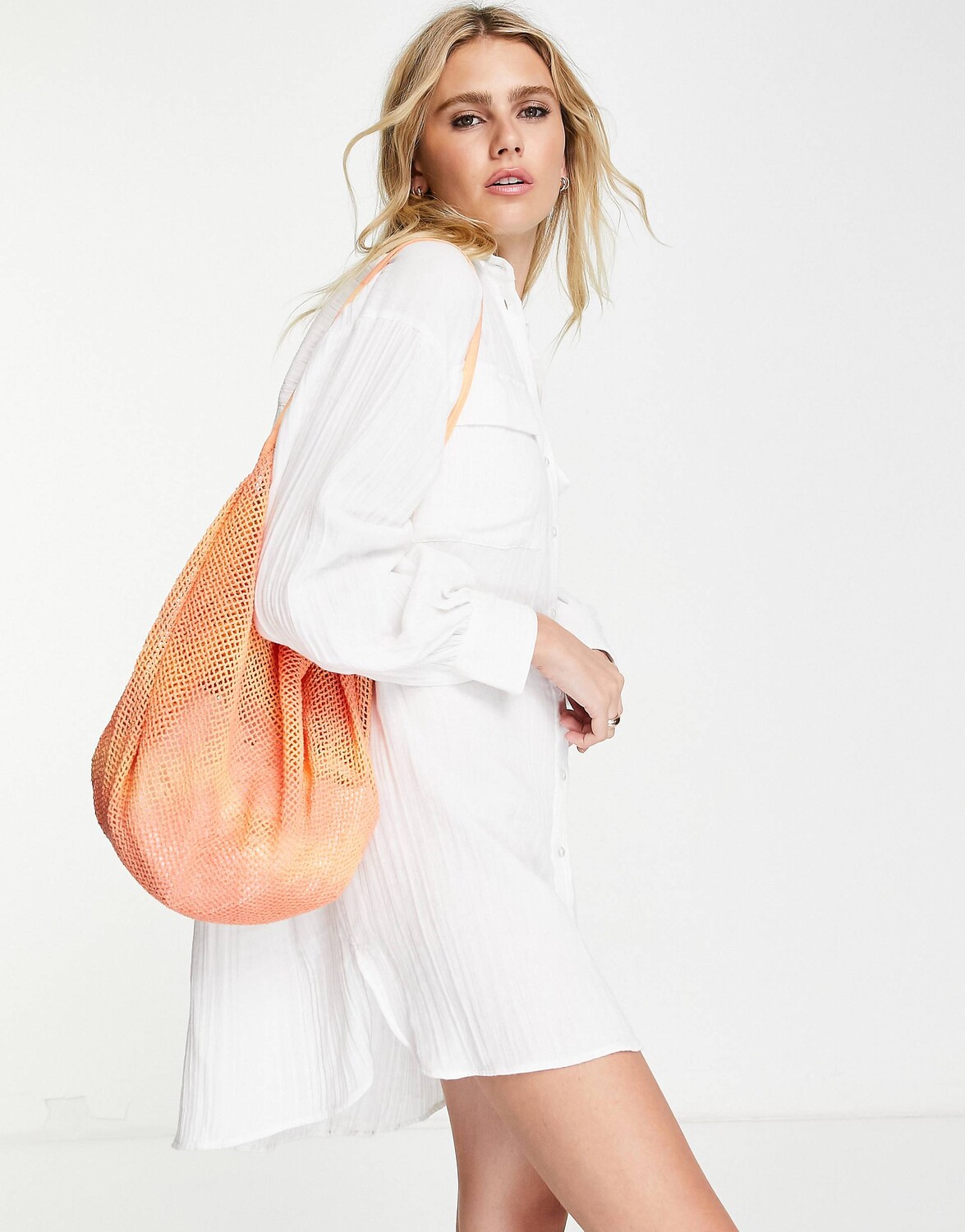 

Белое платье-рубашка оверсайз из двойной ткани ASOS DESIGN