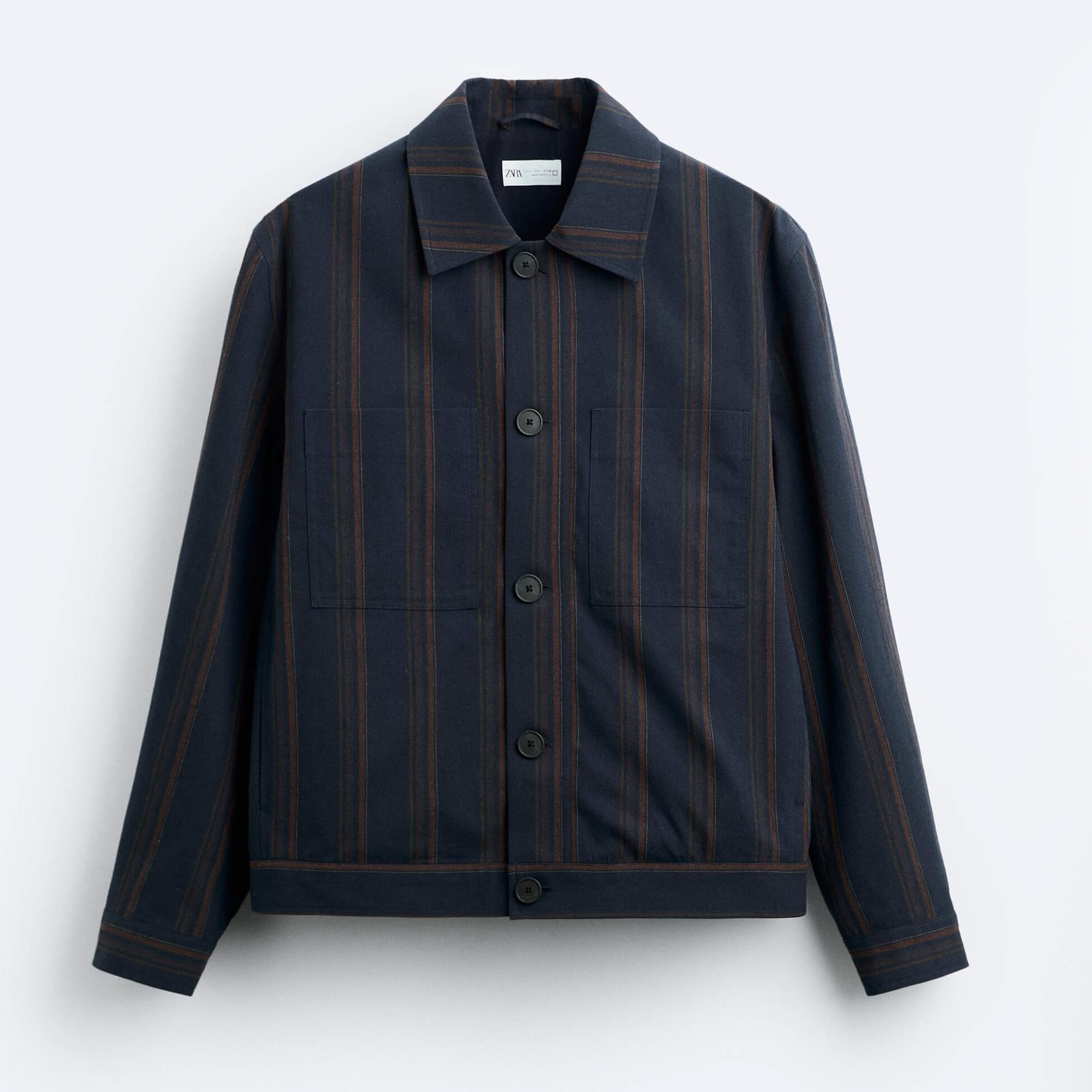 Рубашка верхняя Zara Striped, темно-синий куртка бомбер zara striped with patches темно синий