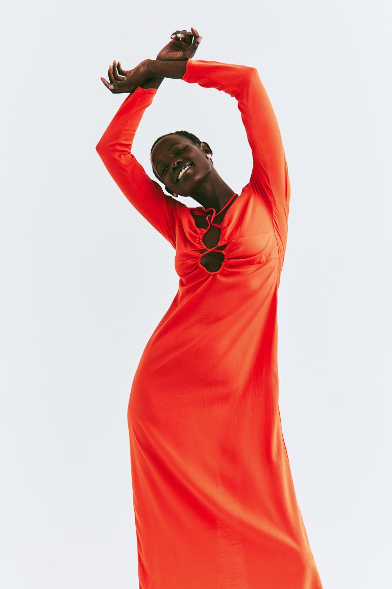 Облегающее платье с застежкой сзади на шее H&M, ярко-красный