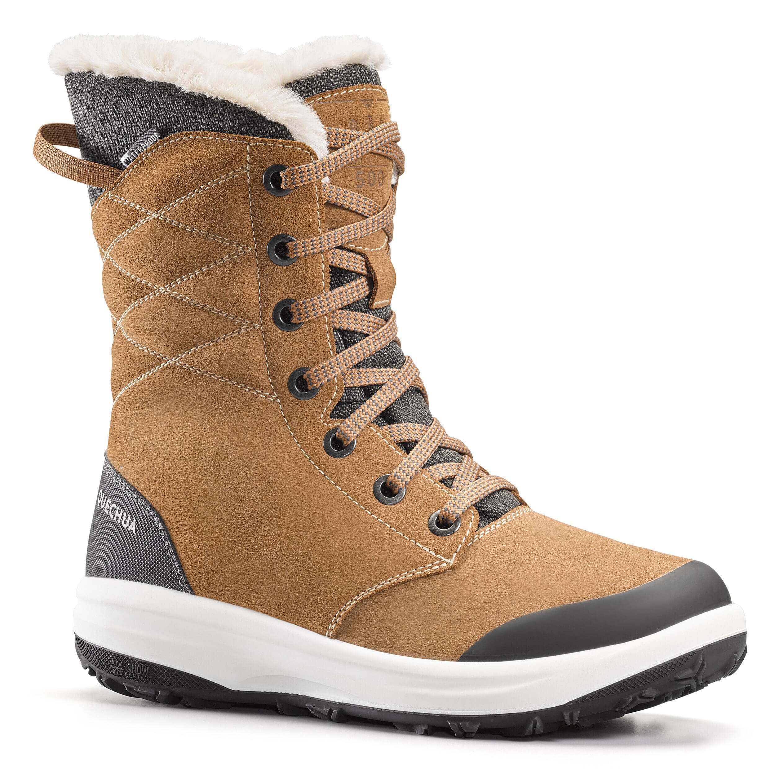Ботинки зимние женские высокие кожаные теплые непромокаемые походныеQuechua SH900, коричневый – купить из-за границы через сервис«CDEK.Shopping»