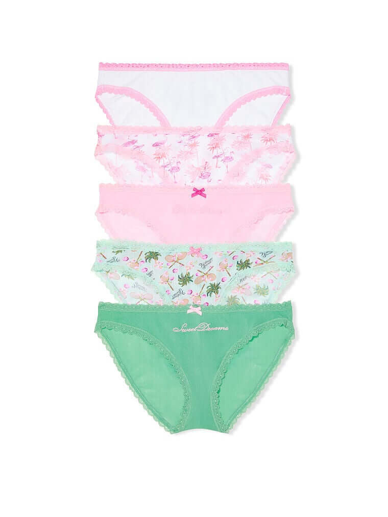 

Комплект трусов-бикини Victoria's Secret Stretch Cotton and Mesh, 5 шт., мультиколор