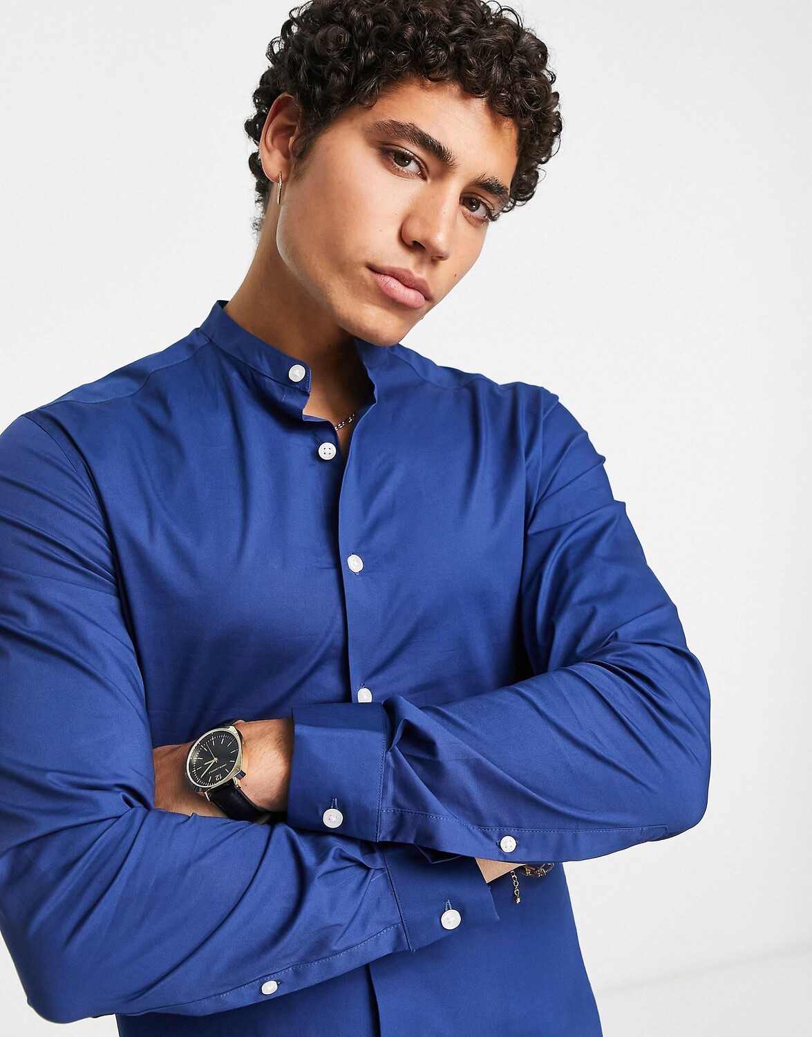 

Ярко-синяя рубашка скинни с воротником-стойкой ASOS DESIGN
