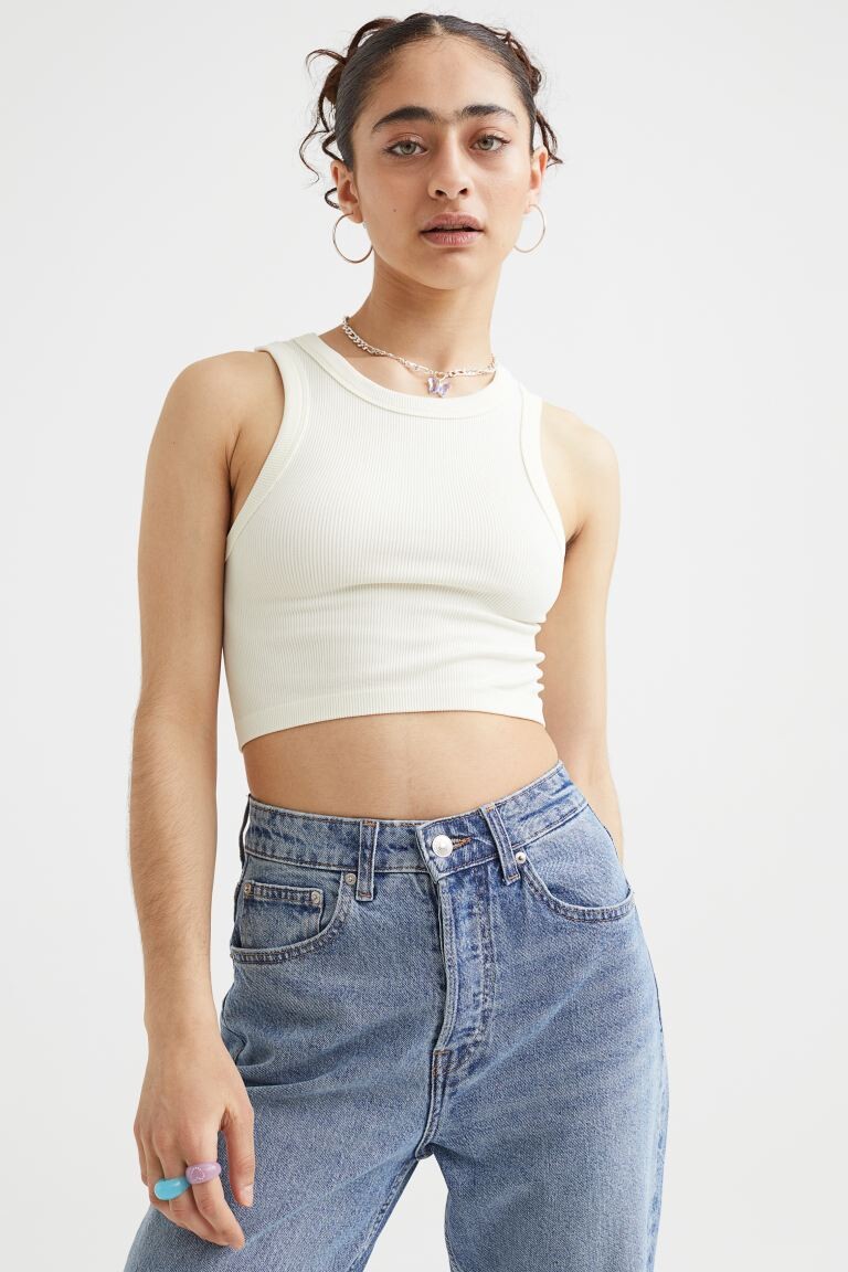 

Футболка из джерси в рубчик H&M, белый