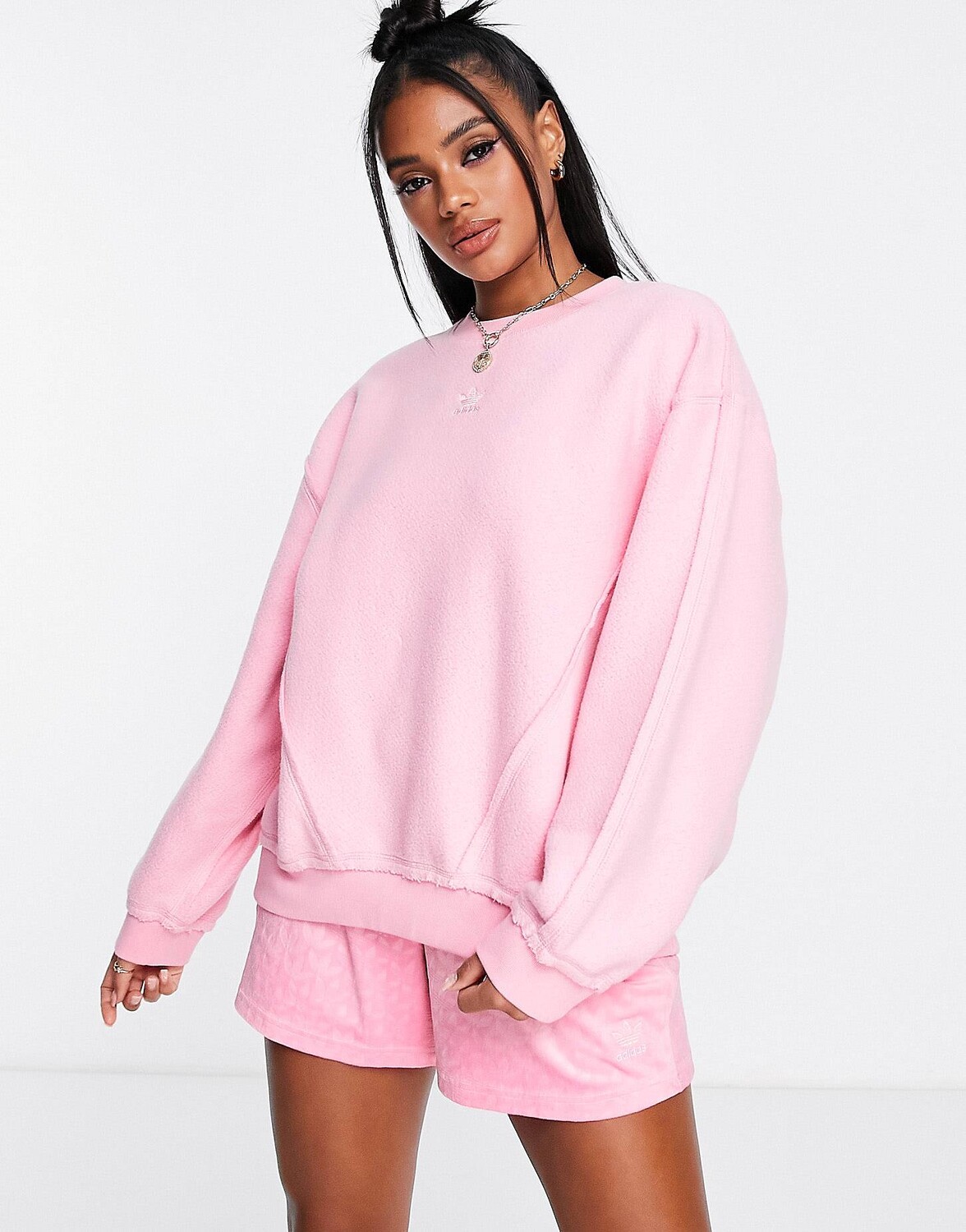 

Розовые толстовки оверсайз adidas Originals Luxe Lounge, Розовый