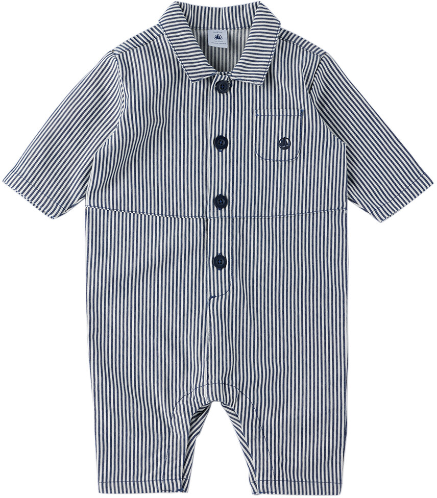 

Бело-темно-синий полосатый комбинезон Baby Baby Petit Bateau