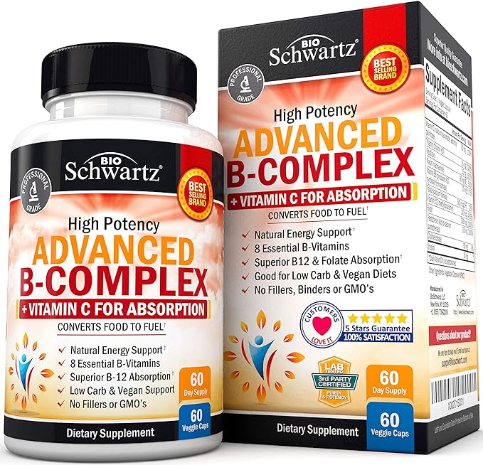 Комплекс витаминов B BioSchwartz With Vitamin C For Maximum Absorption, 60 капсул bioschwartz nmn комплекс для здорового старения 60 капсул
