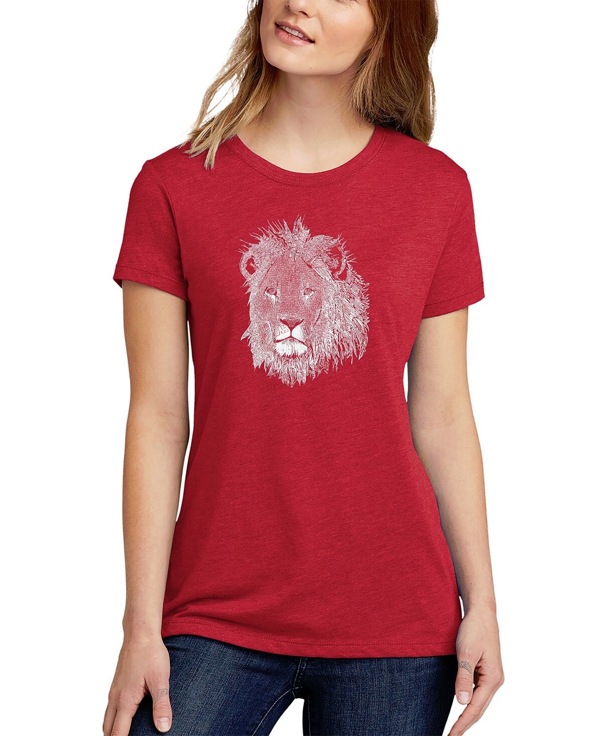

Женская футболка premium blend word art lion LA Pop Art, красный