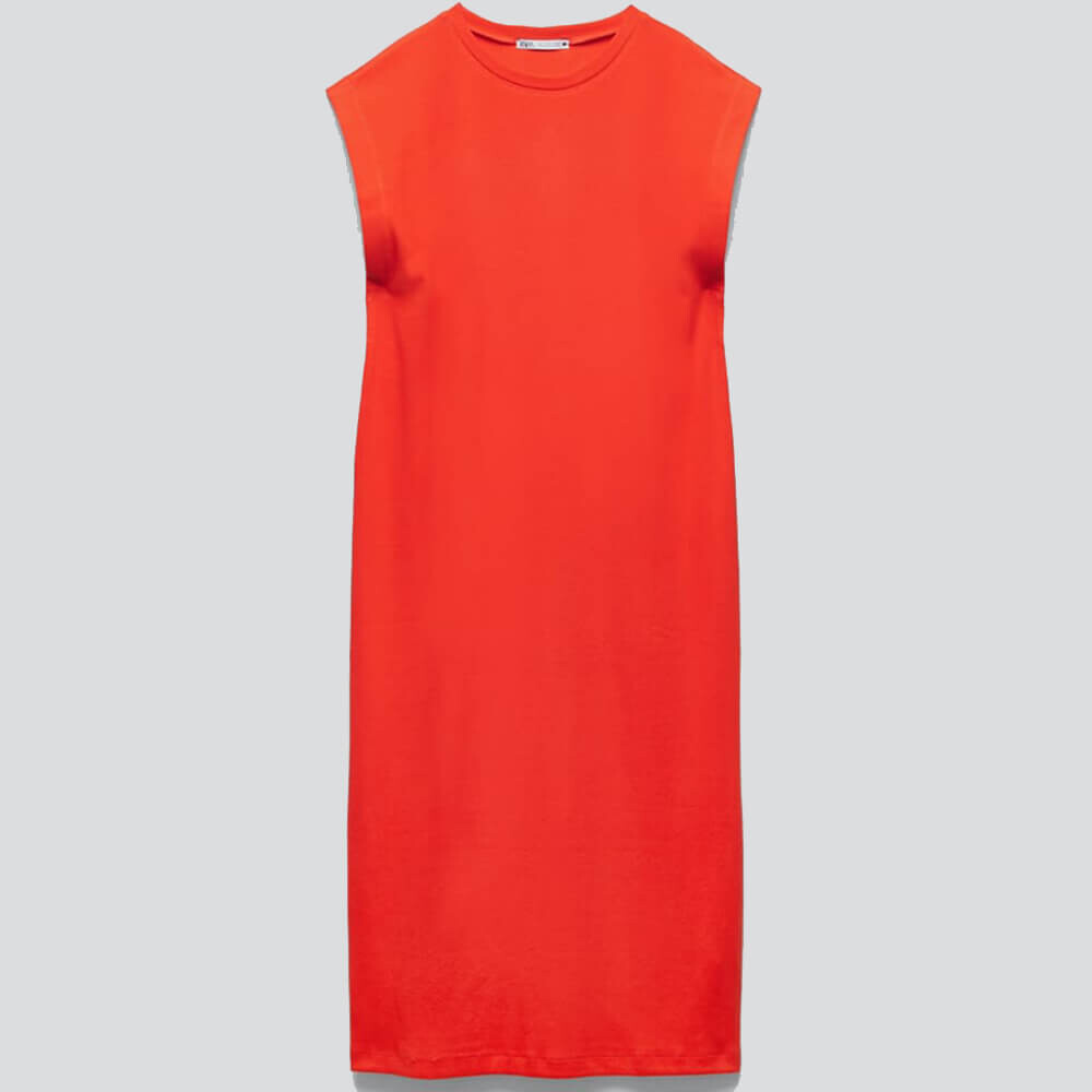 

Платье Zara Ribbed Midi, кораллово-красный