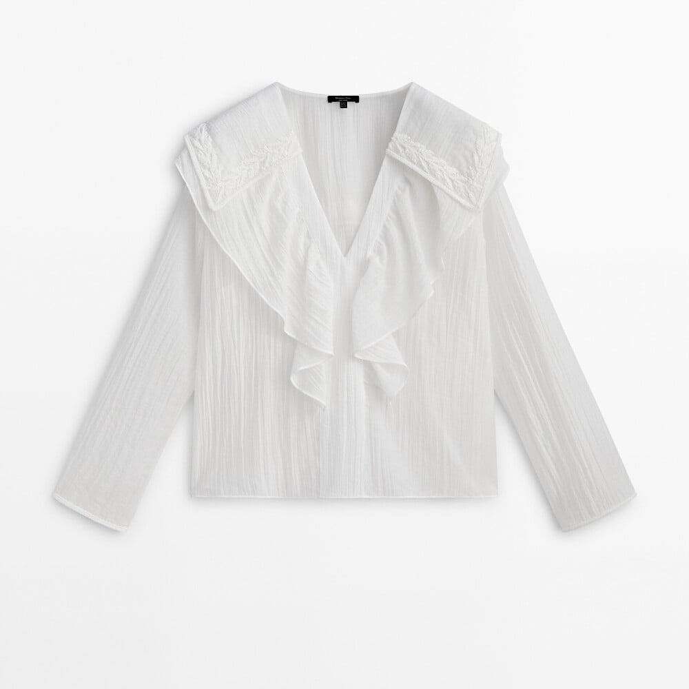 Рубашка Massimo Dutti Ruffled With Embroidered Detail, белый оранжевая рубашка с воланами