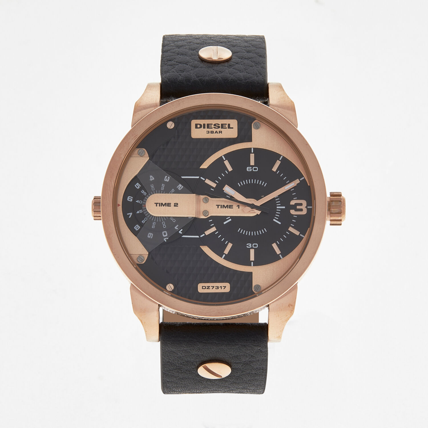 Наручные часы цвета розового золота с черным кожаным ремешком Diesel