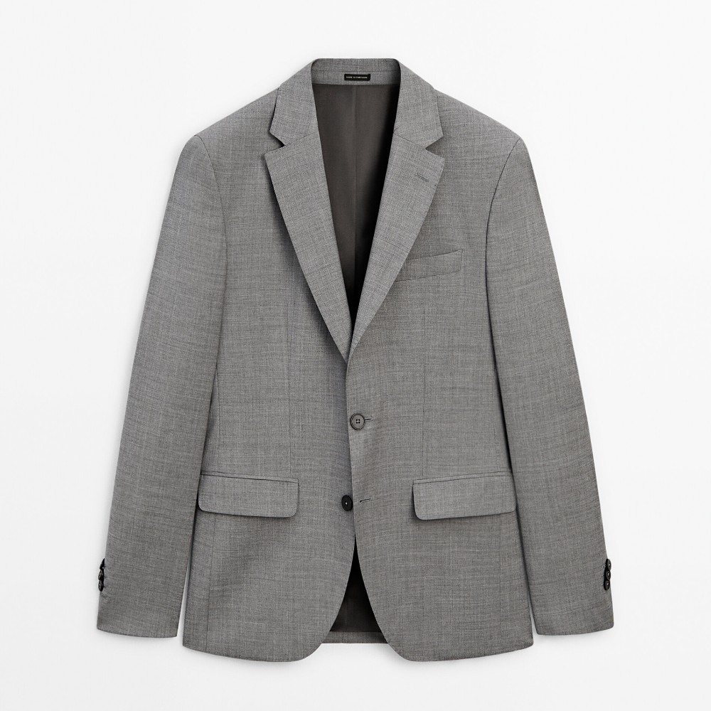 Пиджак Massimo Dutti Wool Suit, серый пиджак massimo dutti bistrech wool suit черный