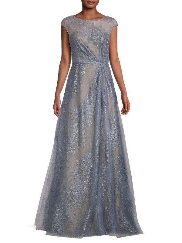 

Платье Rene Ruiz Collection из блестящего тюля с иллюзорным вырезом, синий