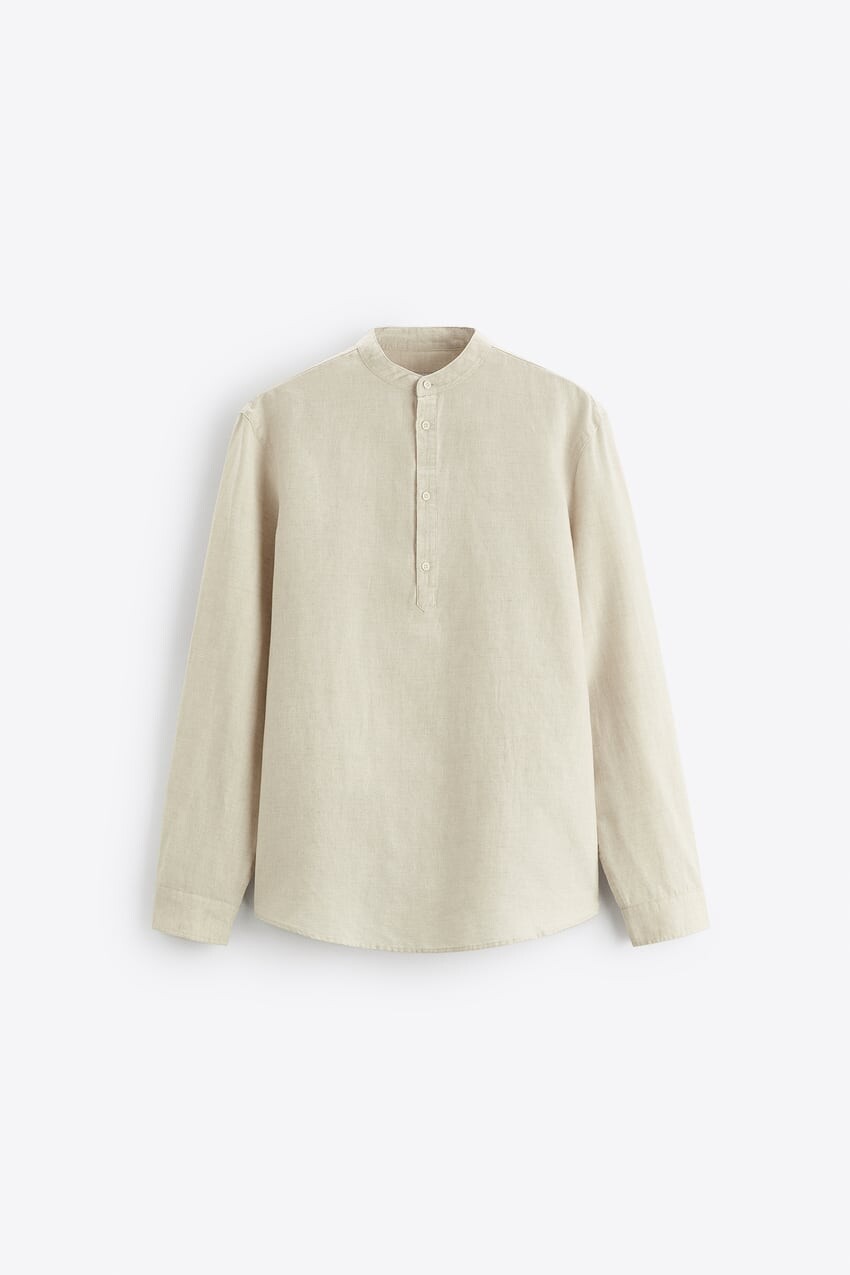 

Рубашка Zara cotton - linen, светло-бежевый