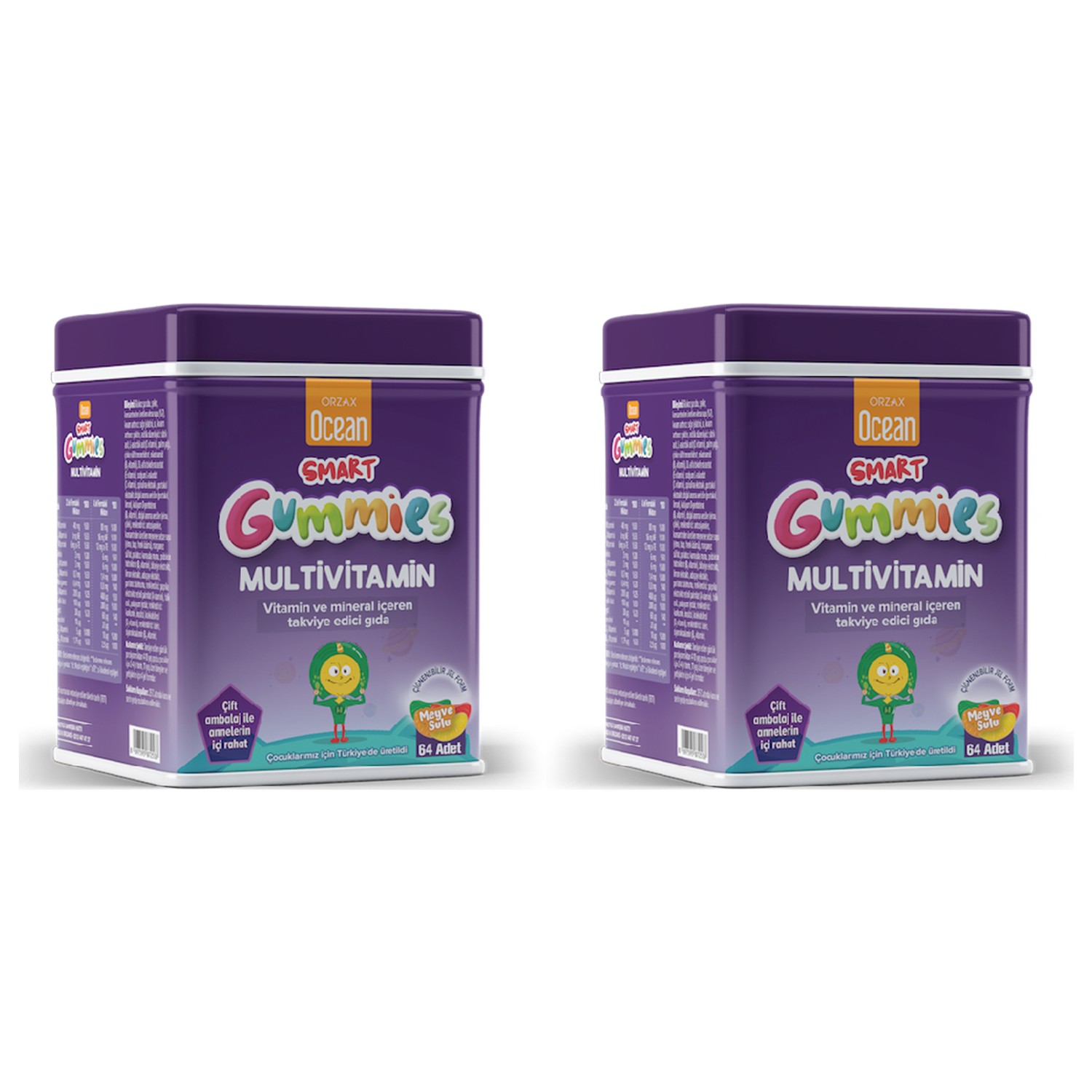 цена Пищевая добавка Orzax Ocean Smart Gummies Multivitamin Clenchable, 2 упаковки по 64 таблетки