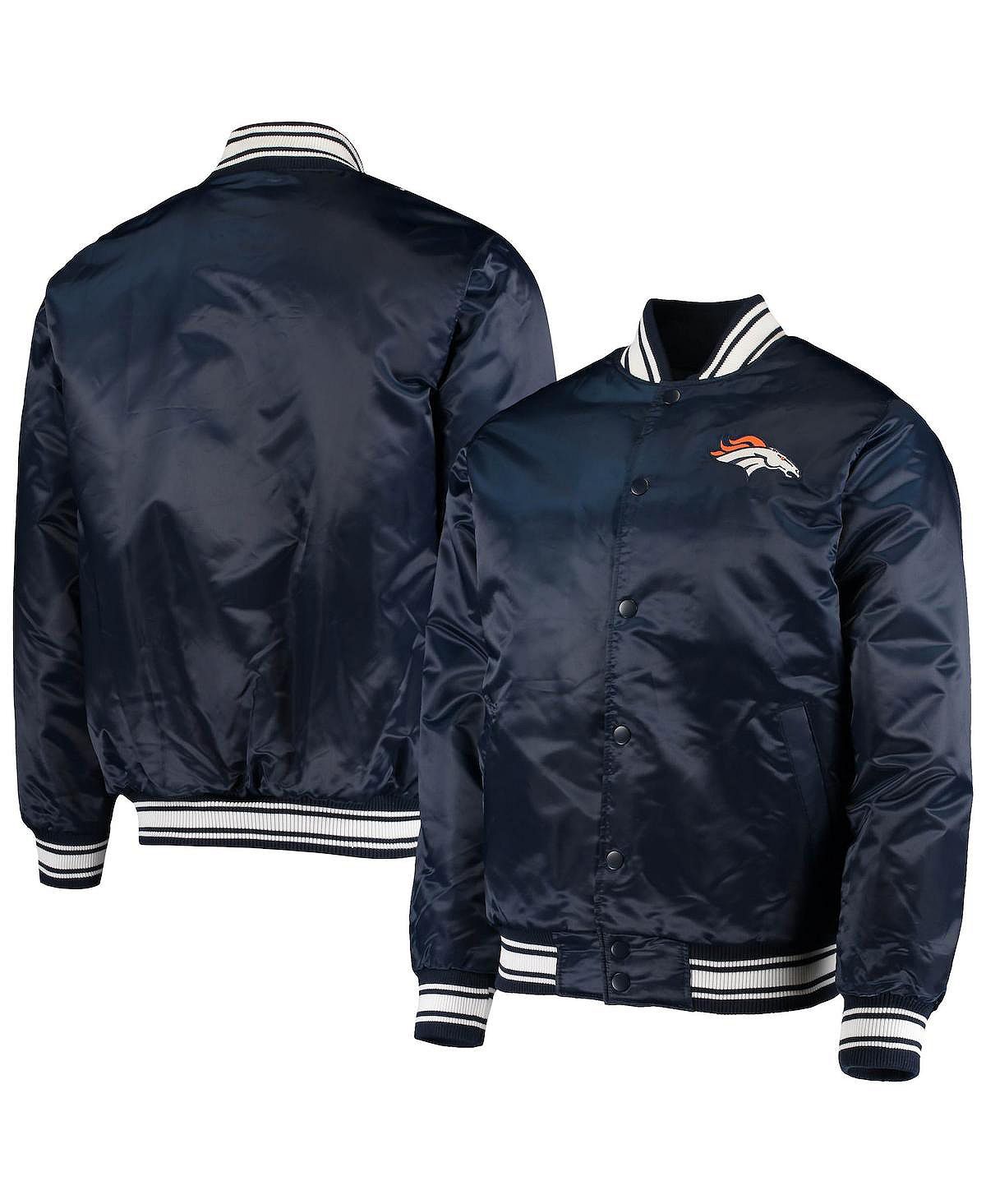цена Мужская темно-синяя атласная университетская куртка denver broncos locker room full-snap Starter, синий